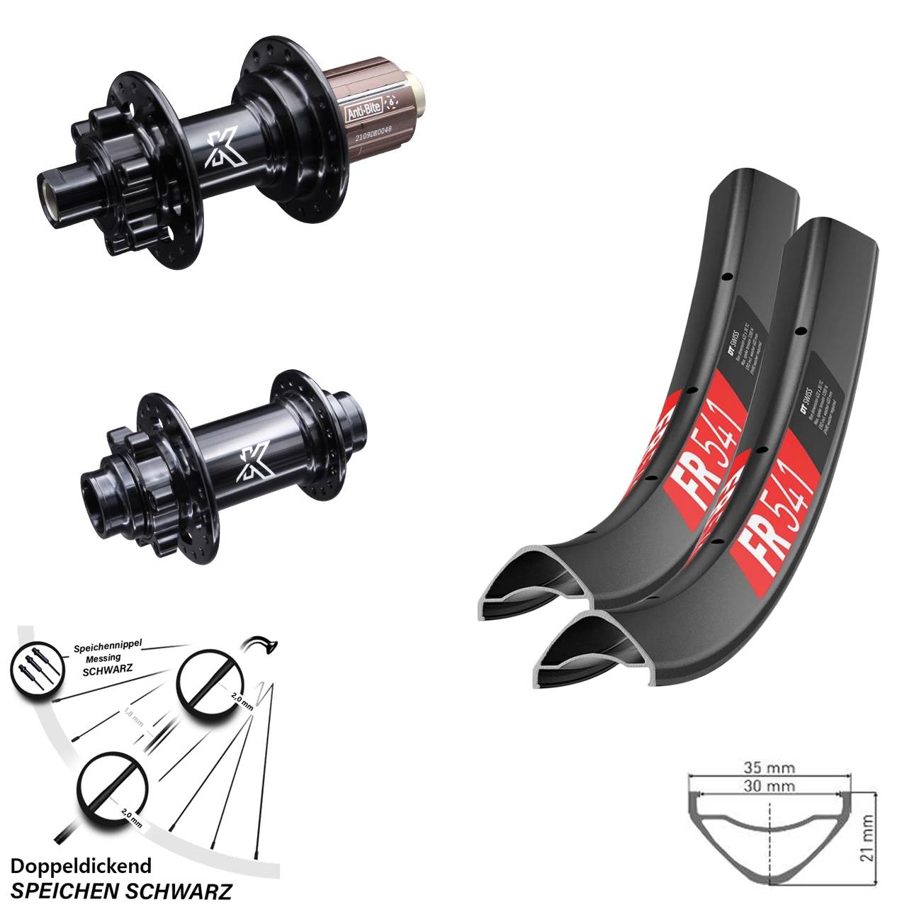 Laufradsatz 29 Zoll DH KX-M schwarz 6-loch DT Swiss FR 541 Shimano HG