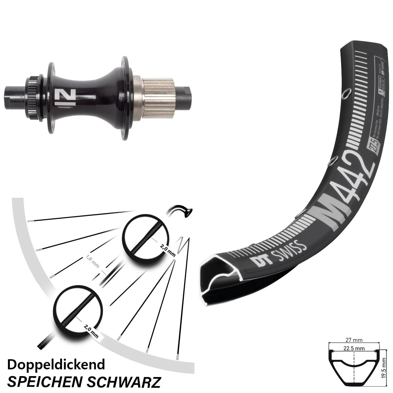 Disc Hinterrad 12x148 29 Zoll DT Swiss M 442 Novatec D462 Shimano Micro Spline