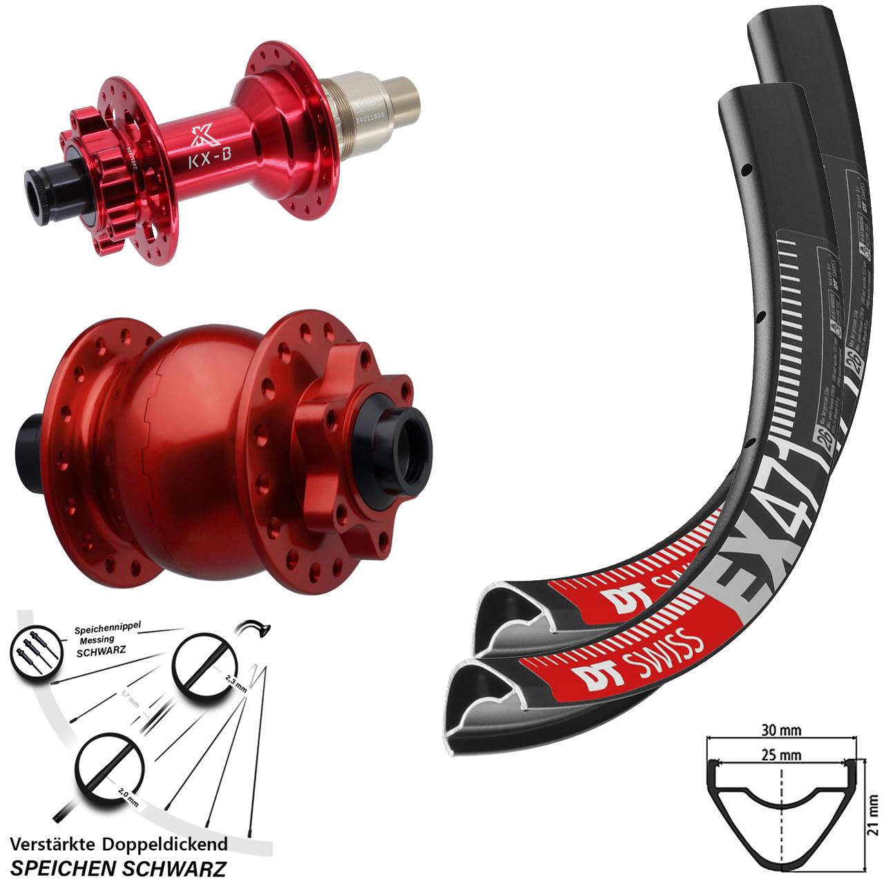 6-Loch Laufradsatz 26 Zoll DT Swiss EX471 KX-B rot SON 28 XD 15x110 12x148