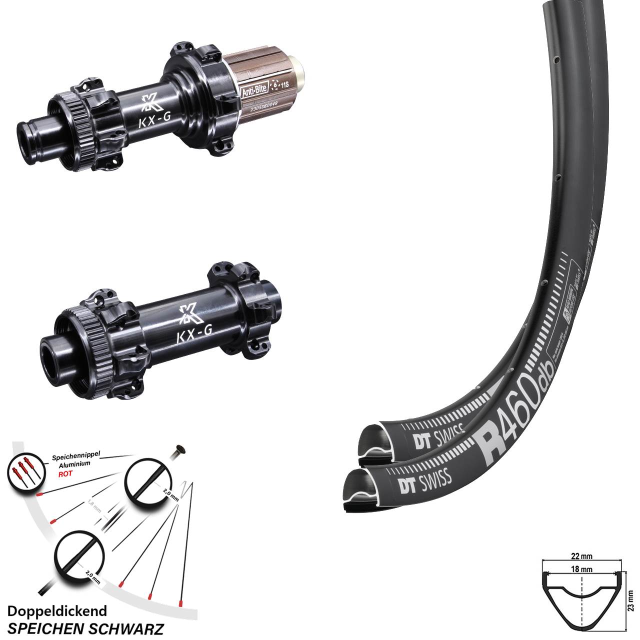Laufradsatz Road KX-G Straightpull DT Swiss R 460 Steckachse Shimano HG 28 Zoll