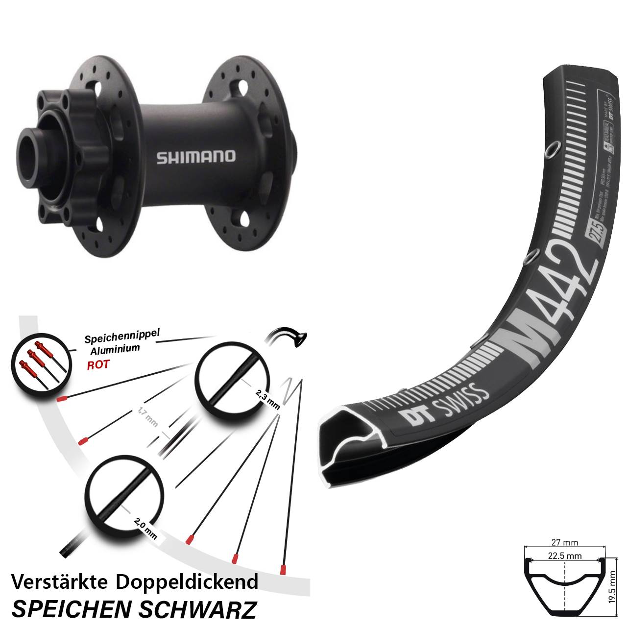 Vorderrad 6-Loch 28-29 Zoll DT Swiss M442 Shimano Deore XT 15x100