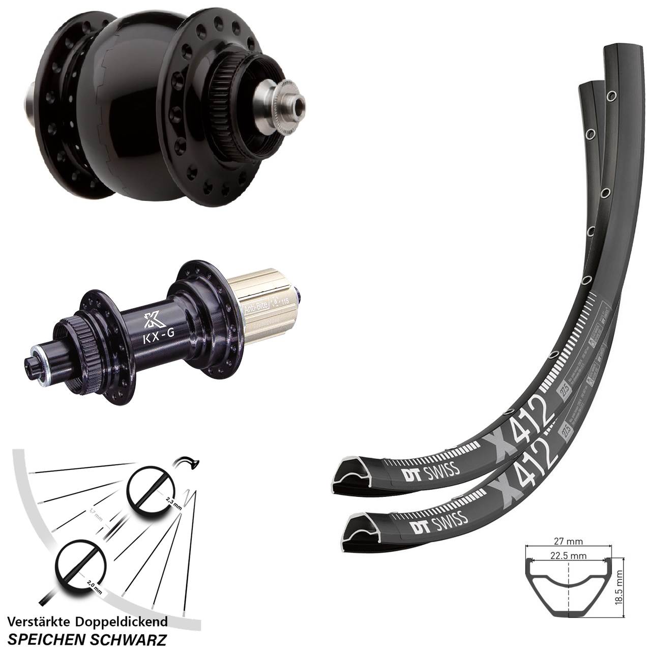 29 Zoll DT Swiss X 412 KX-G SON delux Disc Laufrad-Satz für Schnellspanner 8-12 fach HG