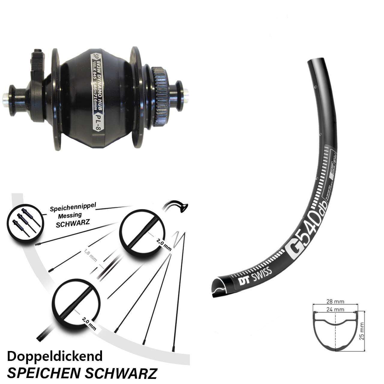 DT Swiss G 540 Shutter Precision PL-8 28-29 Zoll Centerlock Dynamovorderrad QR