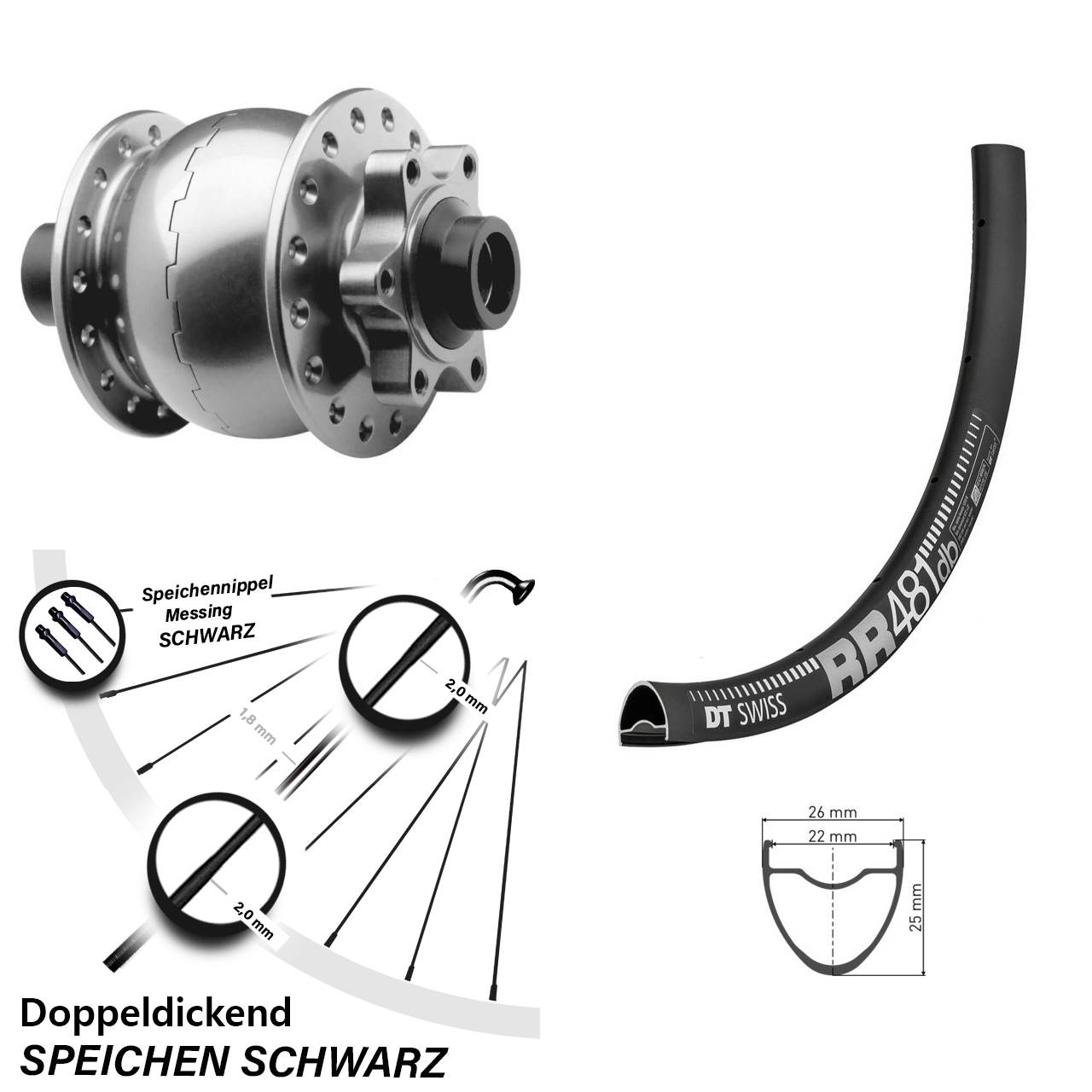 28 Zoll DT Swiss RR 481 SON 28 silbern Disc Vorderrad mit Nabendynamo 15x100