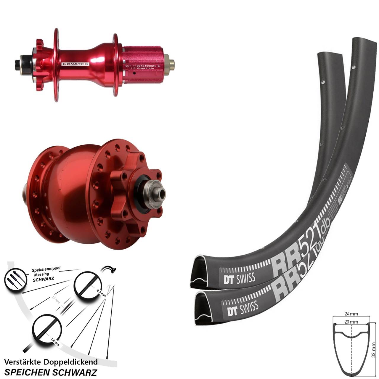 Laufradsatz QR SON 28 Zoll DT Swiss RR521 Novatec D792 Disc 6-Loch 8-12 fach HG