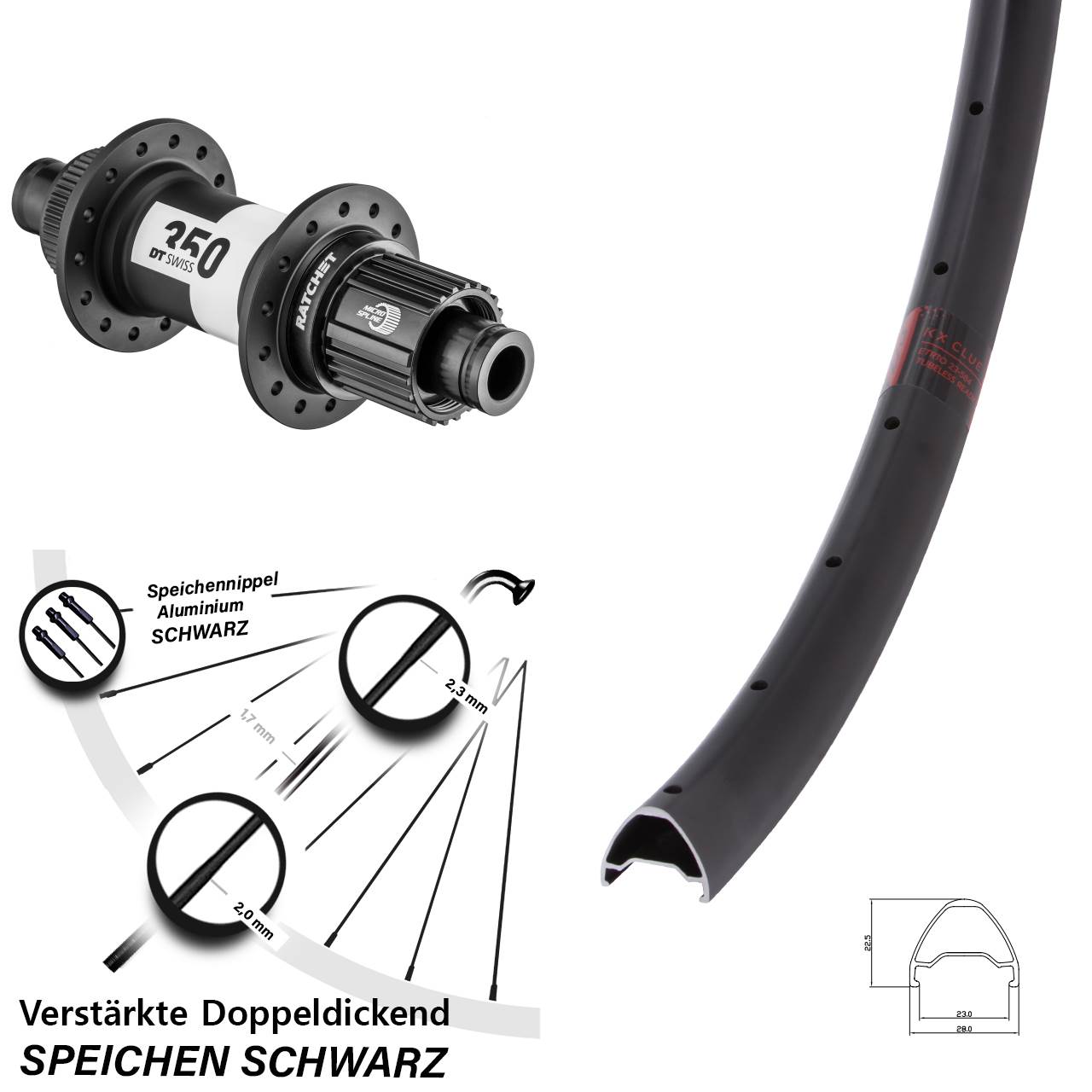 Disc Hinterrad 12x142 28-29 Zoll KX Clue DT Swiss 350 Ratchet 36 Shimano Micro Spline