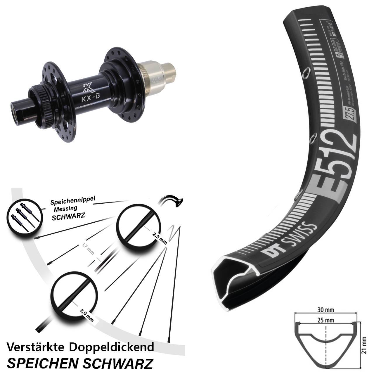 27,5 Zoll DT Swiss E 512 KX-B Boost Centerlock Hinterrad 12x148 SRAM XD