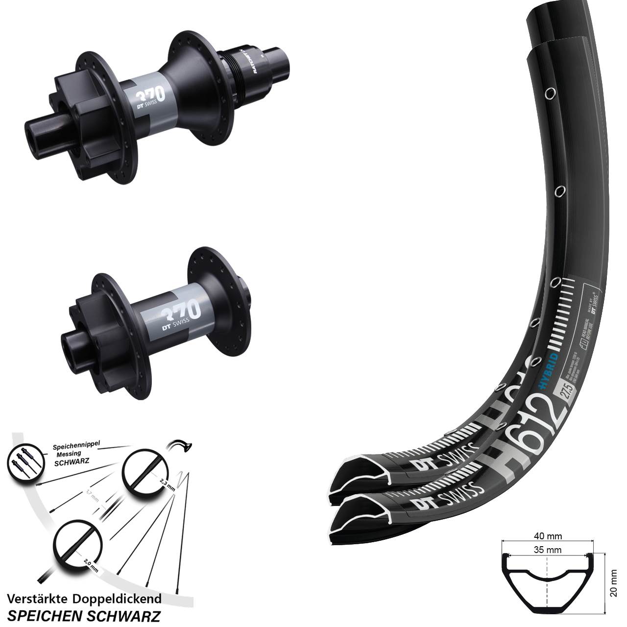 DT Swiss H 612 370 27,5 Zoll 6-Loch Laufradsatz 15x100 12x142 SRAM XD