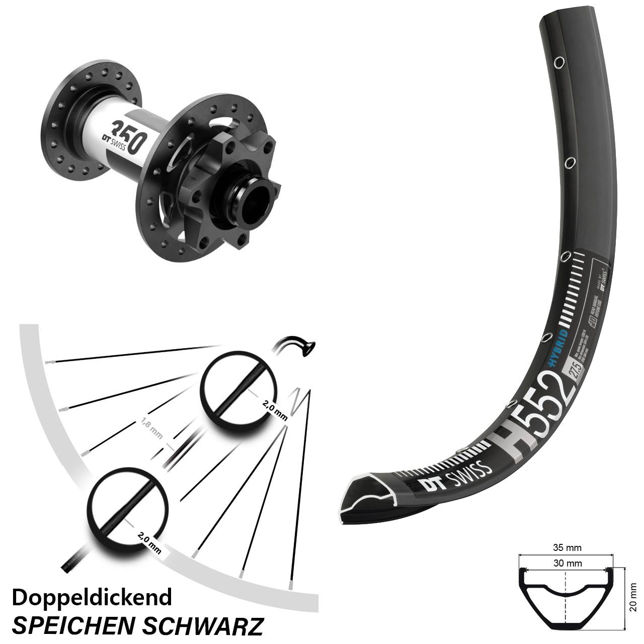 DT Swiss H552-350 Boost 6-Loch 15x110 mm Vorderrad 29 Zoll
