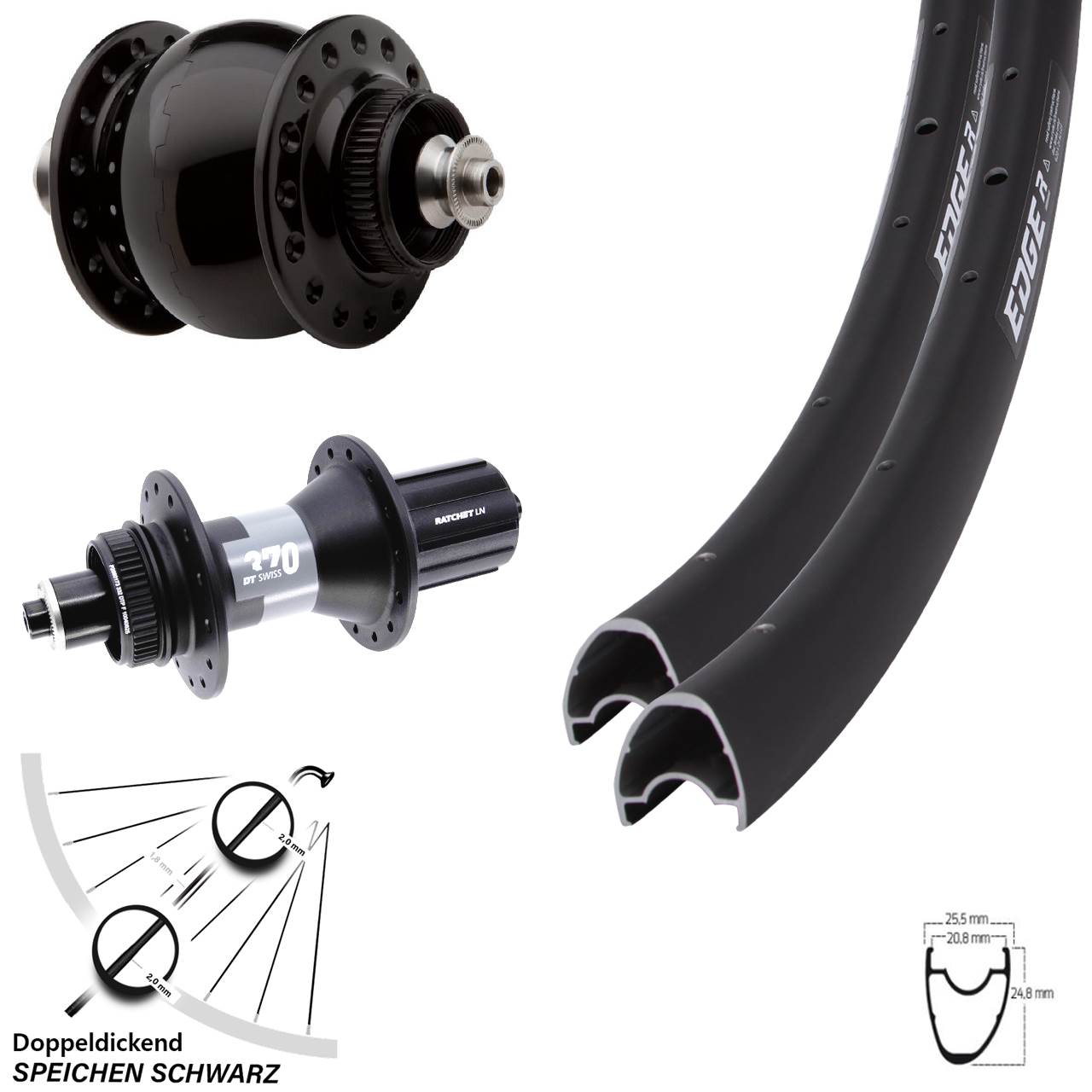Disc Laufrad-Satz Ryde Edge R25 OS DT Swiss 370 SON 28 Zoll 8-12 fach QR