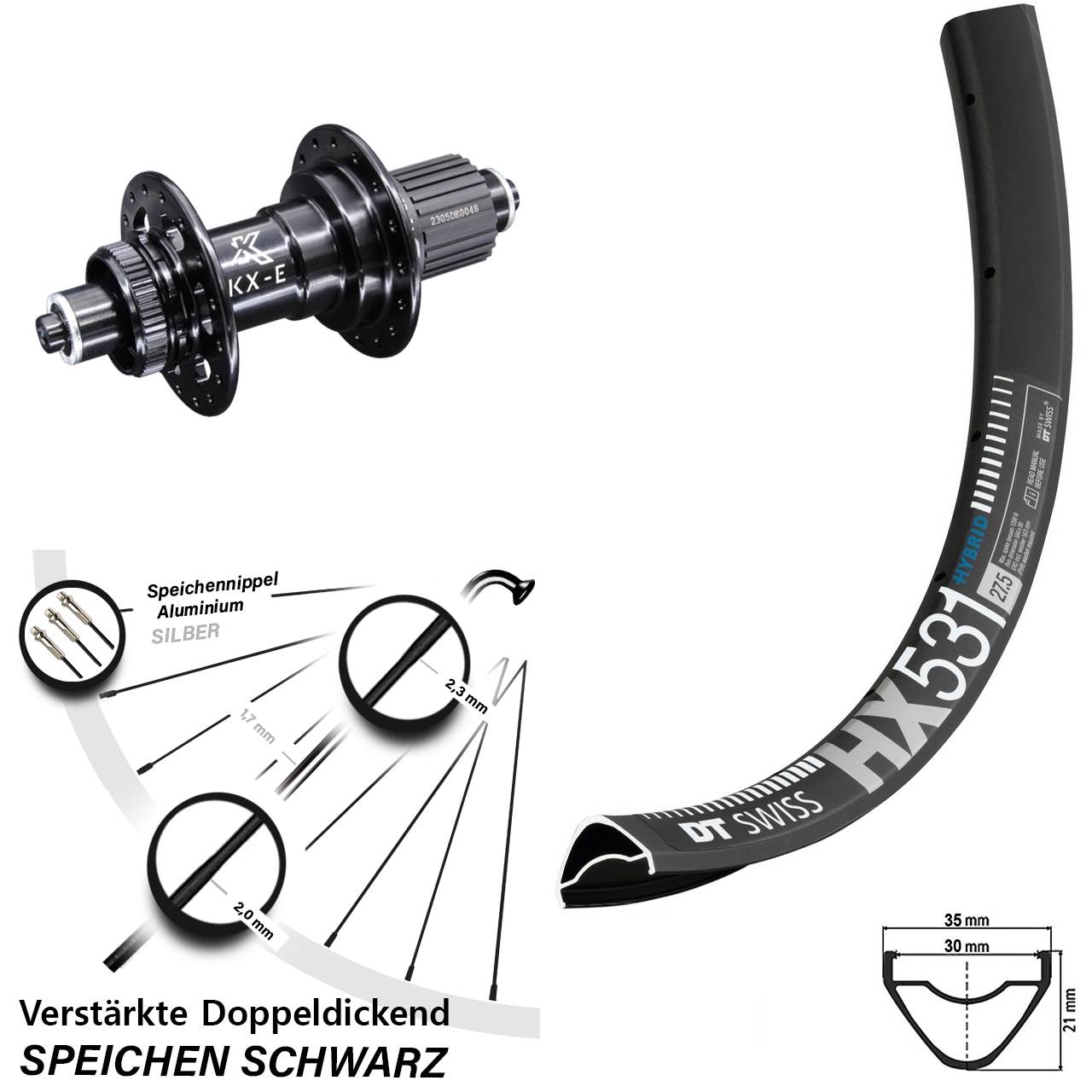 DT Swiss HX 531 Hinterrad 29 Zoll KX-E Micro Spline Centerlock
