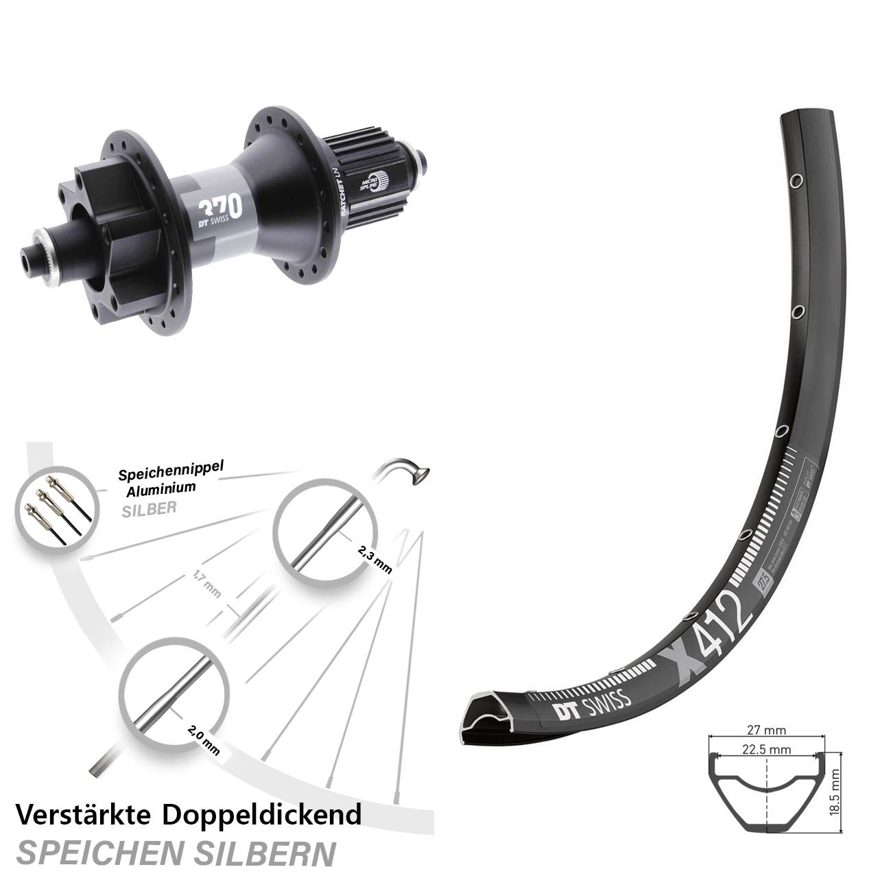 DT Swiss X 412-370 Hybrid 29 Zoll Hinterrad 6-Loch Disc QR Micro Spline