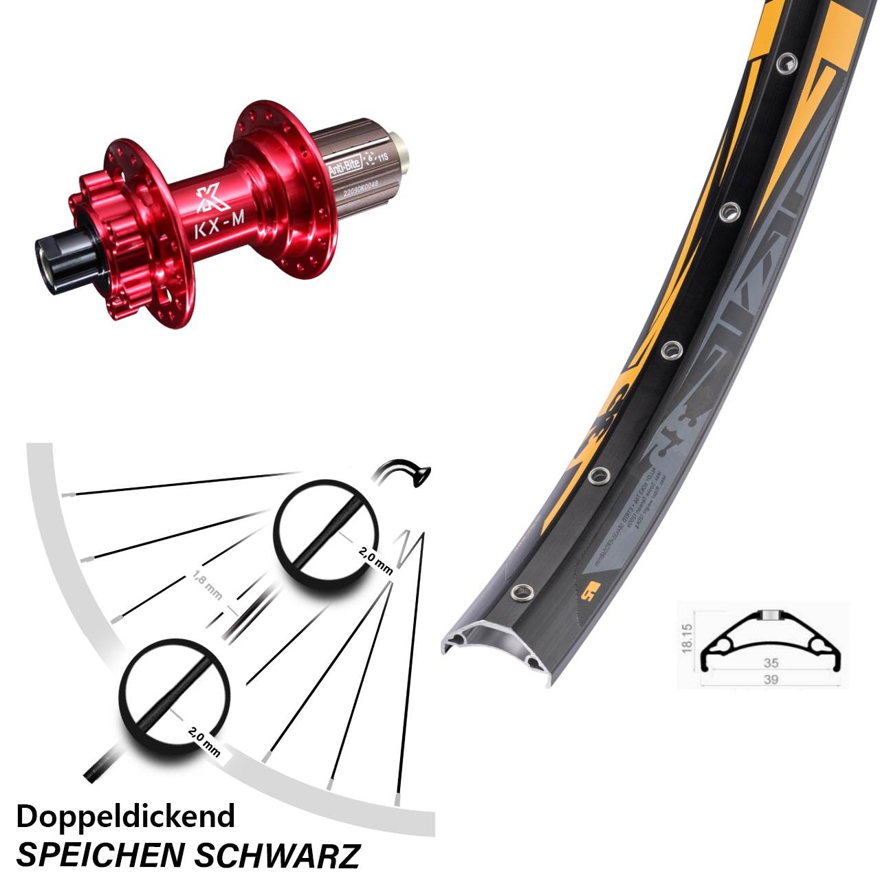 Hinterrad 27,5 Zoll Rodi TRYP 35 KX-M 8-12 fach 12x142