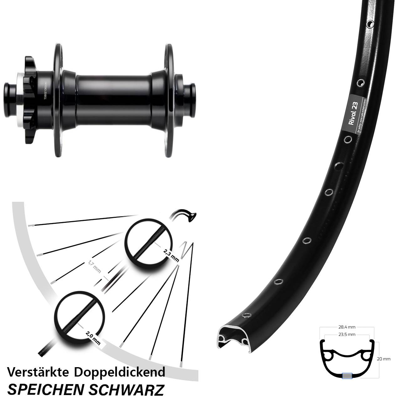 Ryde Rival 23 Novatec D341-B15 27,5 Zoll 6-Loch Vorderrad 15x110 Boost