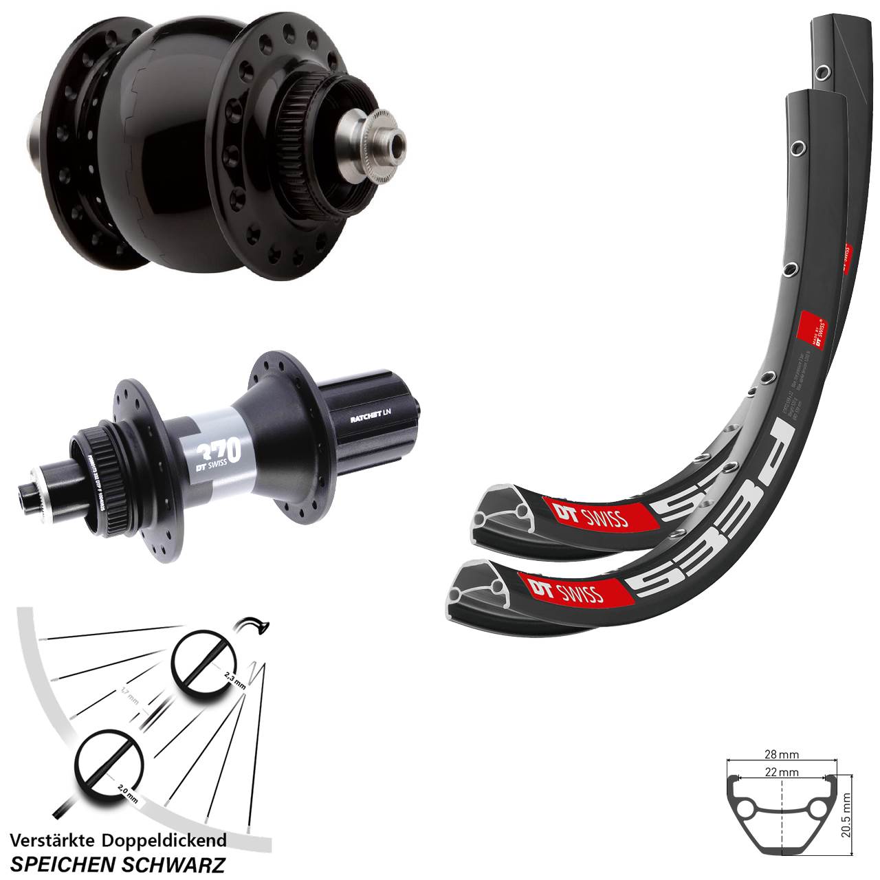 Disc Laufradsatz für Schnellspanner 28-29 Zoll DT Swiss 533 D 370 SON 28 8-12 fach HG