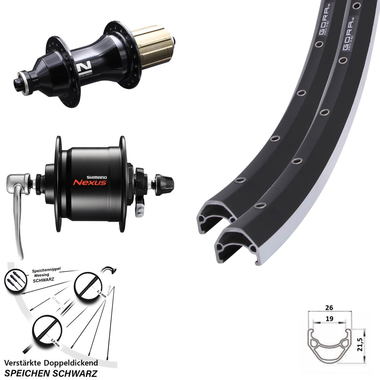 Laufradsatz QR 28 Zoll Gora 19 Novatec F162SB Shimano Nexus DH-C3000-3N-QR 8-12 fach HG