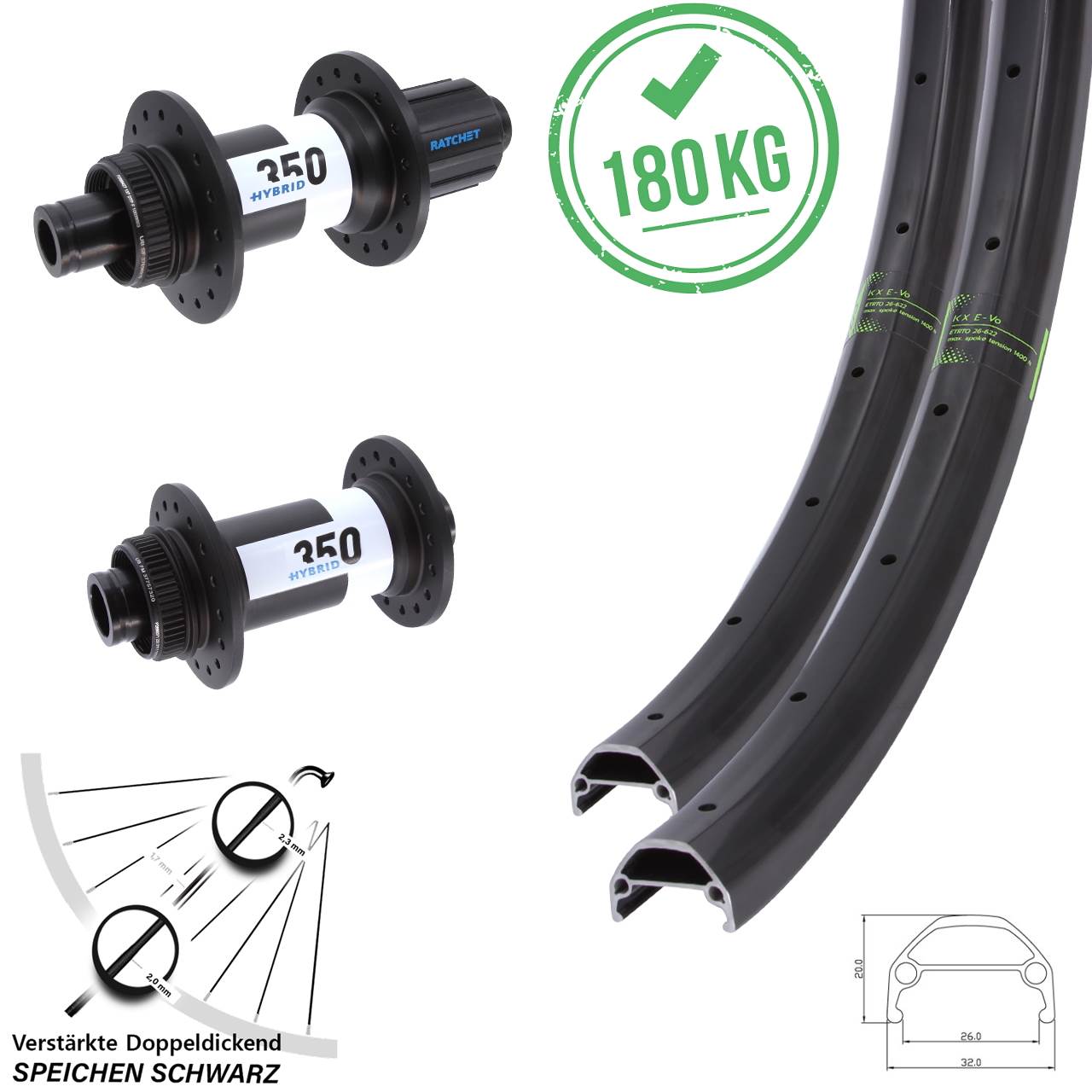 KX Evo DT Swiss 350 Hybrid 28-29 Zoll Laufrad-Satz 15x110 12x148 8-11 fach