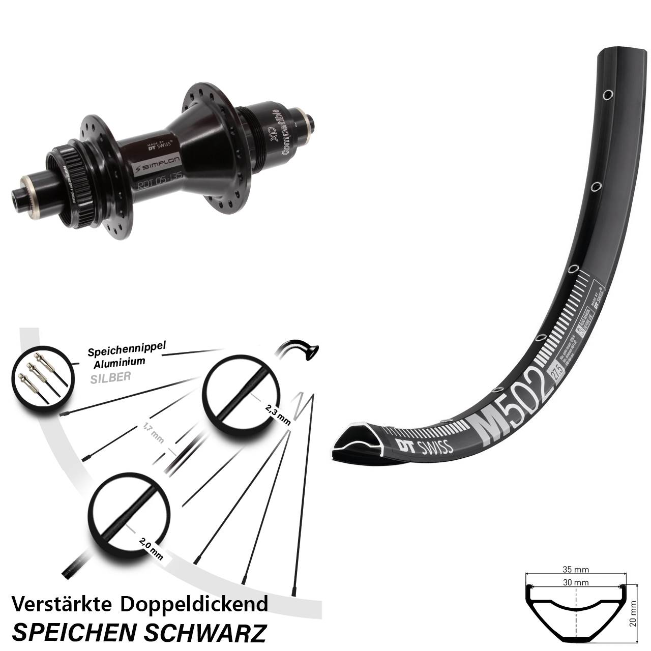 Hinterrad Centerlock für Schnellspanner 29 Zoll DT Swiss M 502-370 SRAM XD