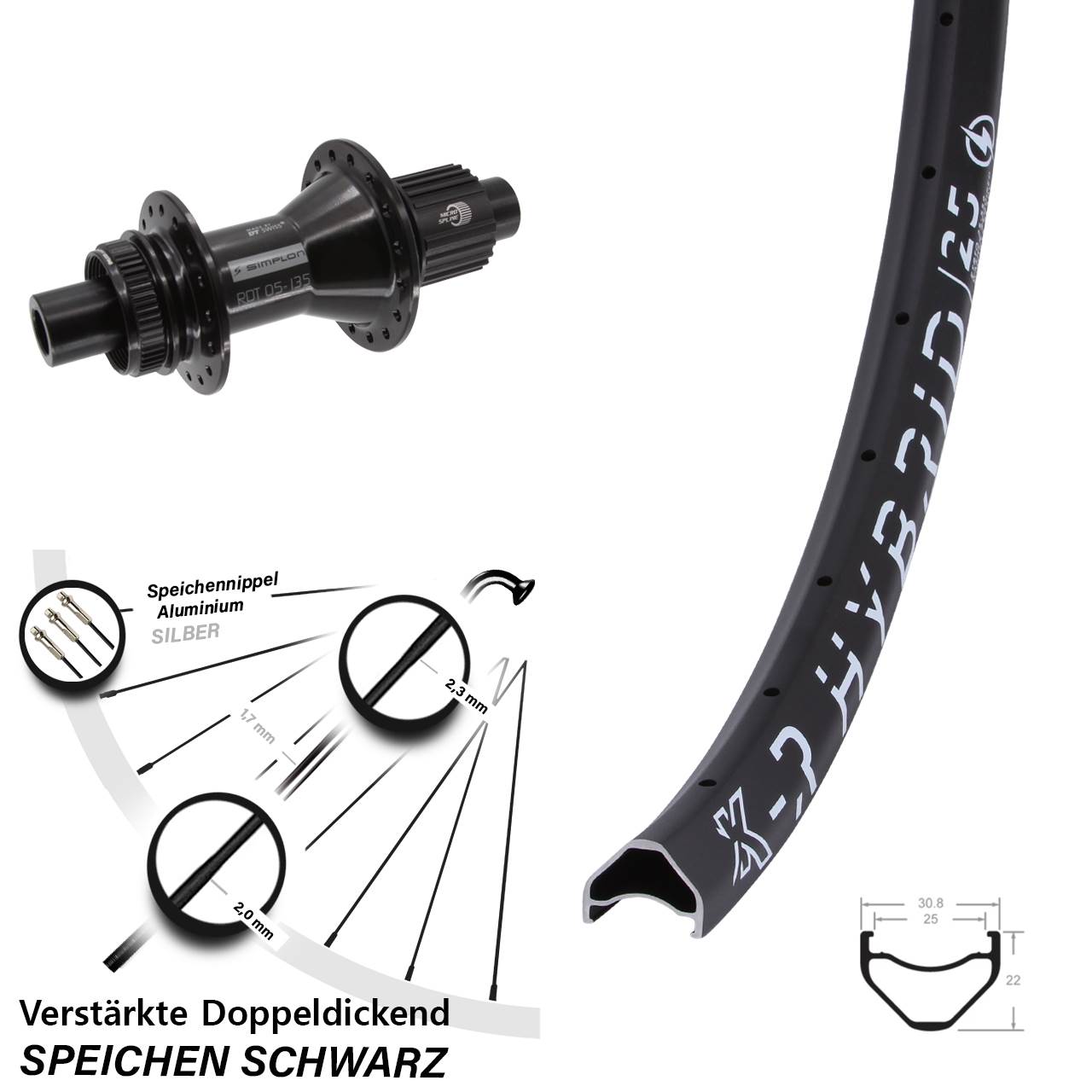Hinterrad Centerlock 12x142 29 Zoll DT Swiss 370 KX-R Hybrid 25 Micro Spline