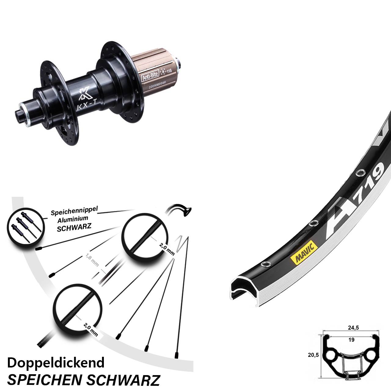 Hinterrad 28 Zoll Mavic A 719 KX-T 8-12 fach HG QR