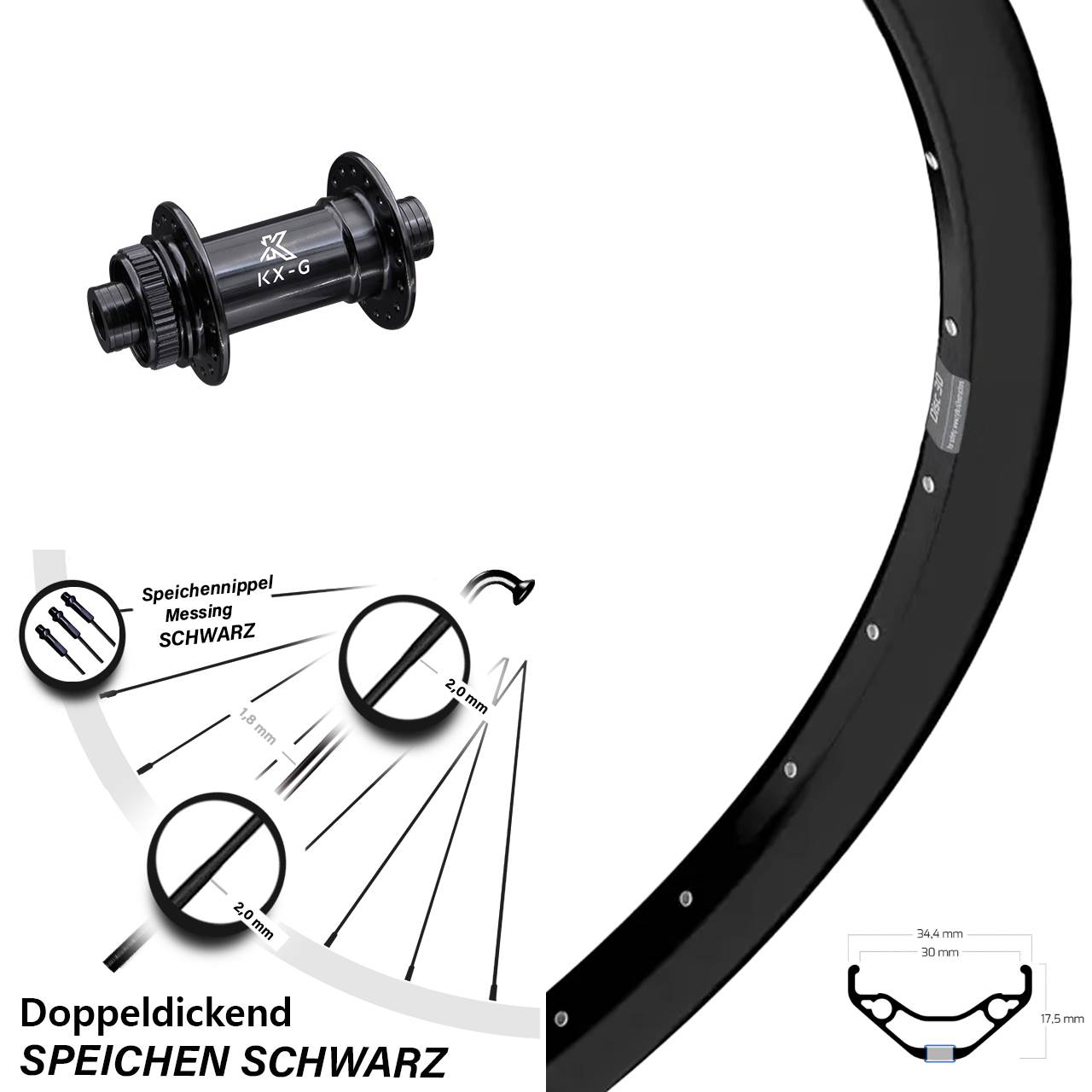 29 Zoll Vorderrad Ryde Disc 30 KX-G 15x100