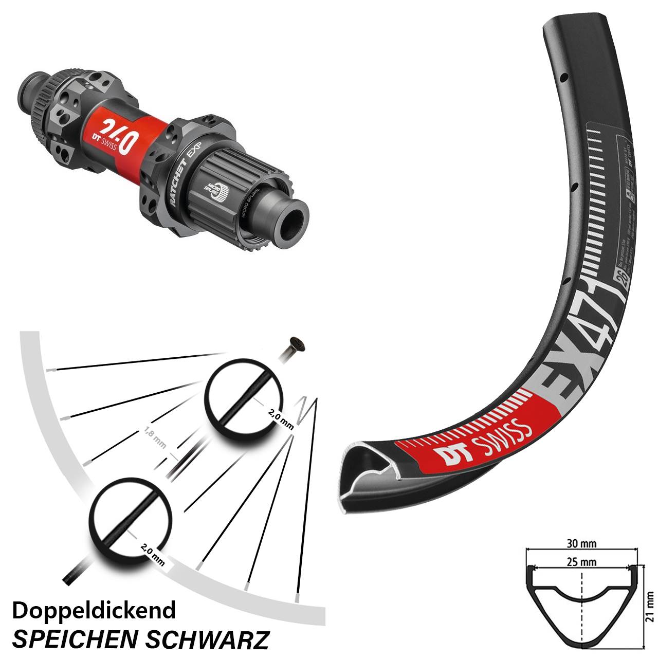 DT Swiss EX 471 Hinterrad 27,5 Zoll 240 EXP Boost Micro Spline Straightpull Centerlock