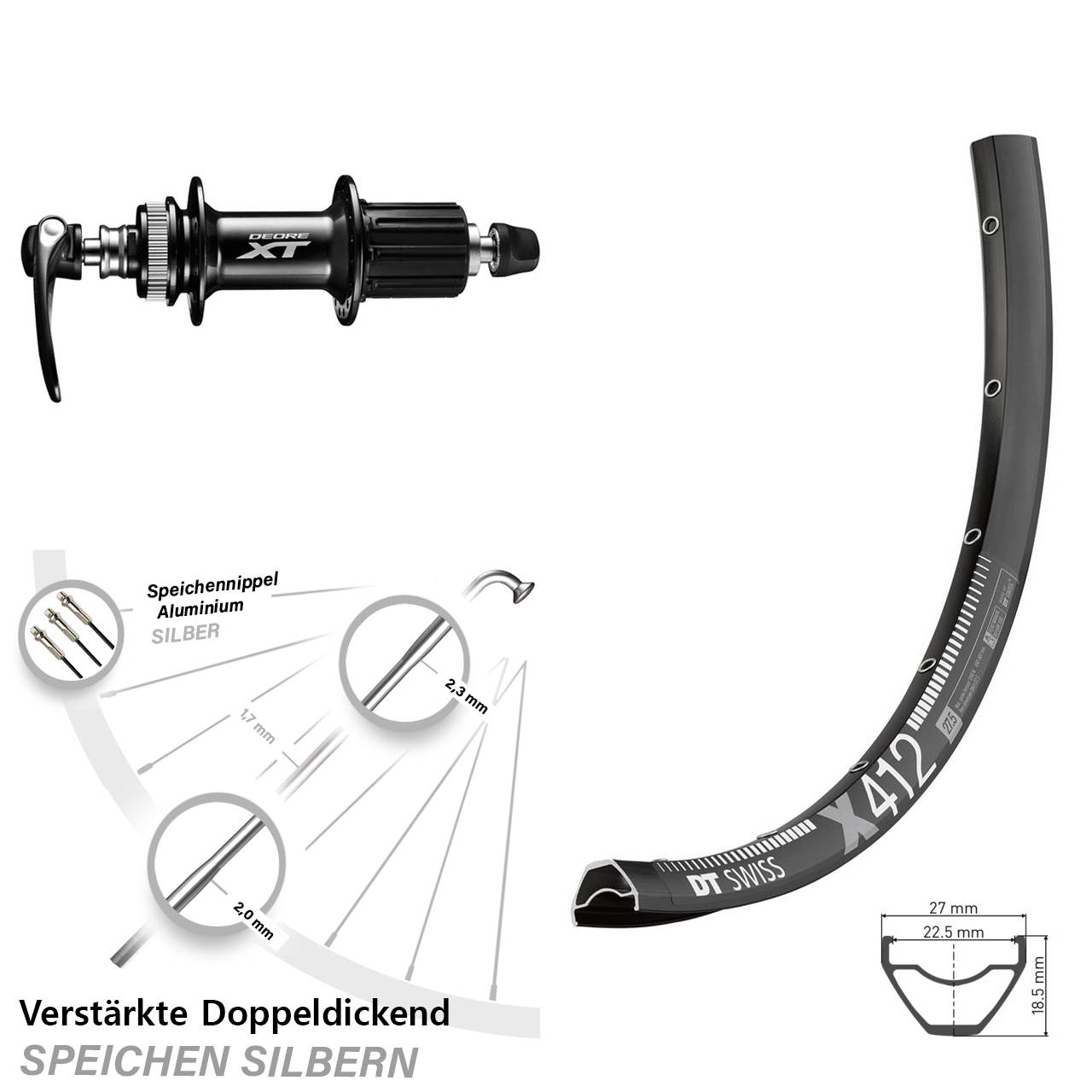 Disc Laufrad QR 28 Zoll DT Swiss X412 Shimano XT 8-11 fach