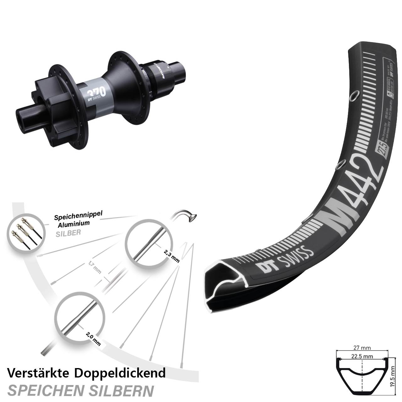 28-29 Zoll DT Swiss M 442-370 Disc Hinterrad 12x142 XD