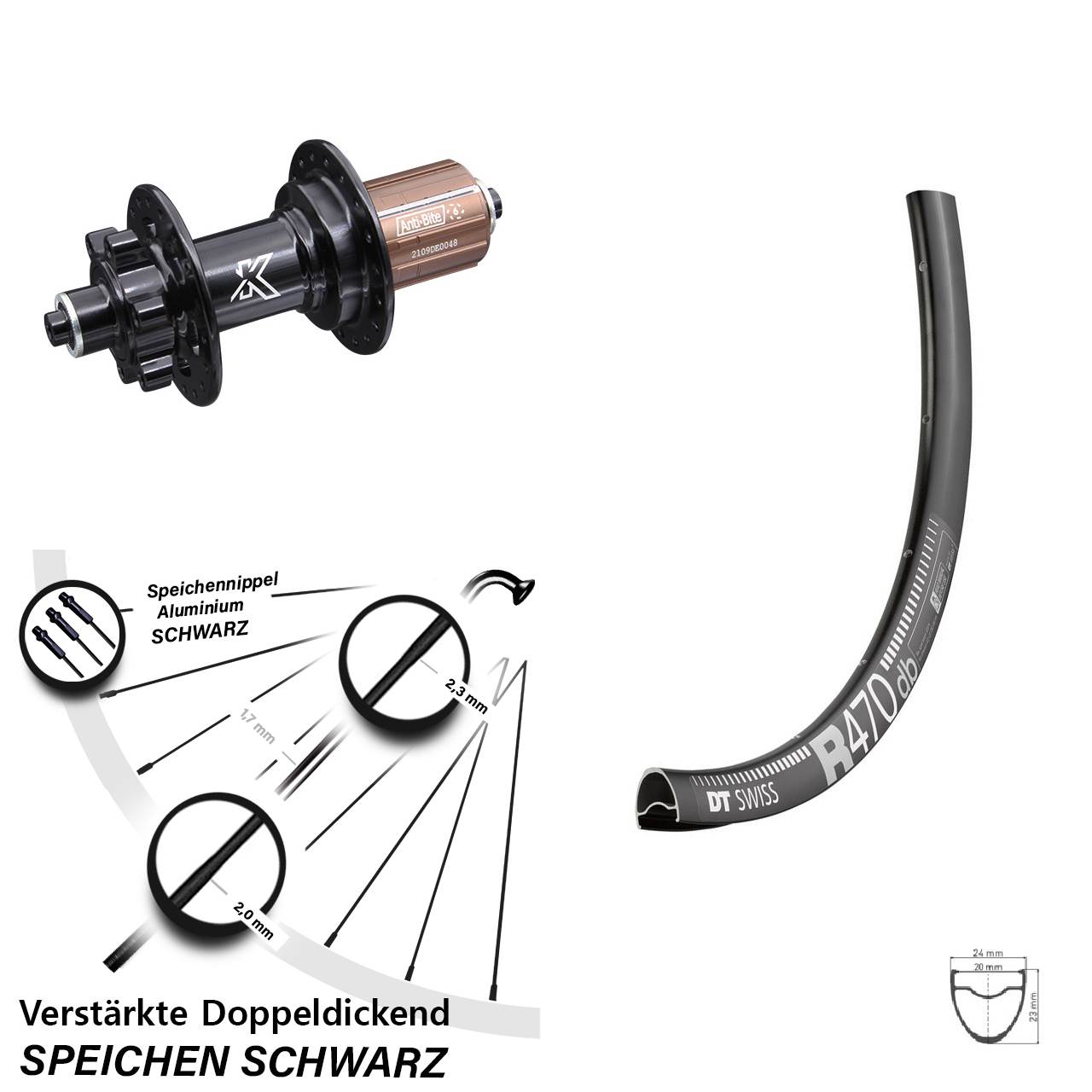 28 Zoll DT Swiss R 470 KX-M 6-Loch Hinterrad für Schnellspanner 8-12 fach