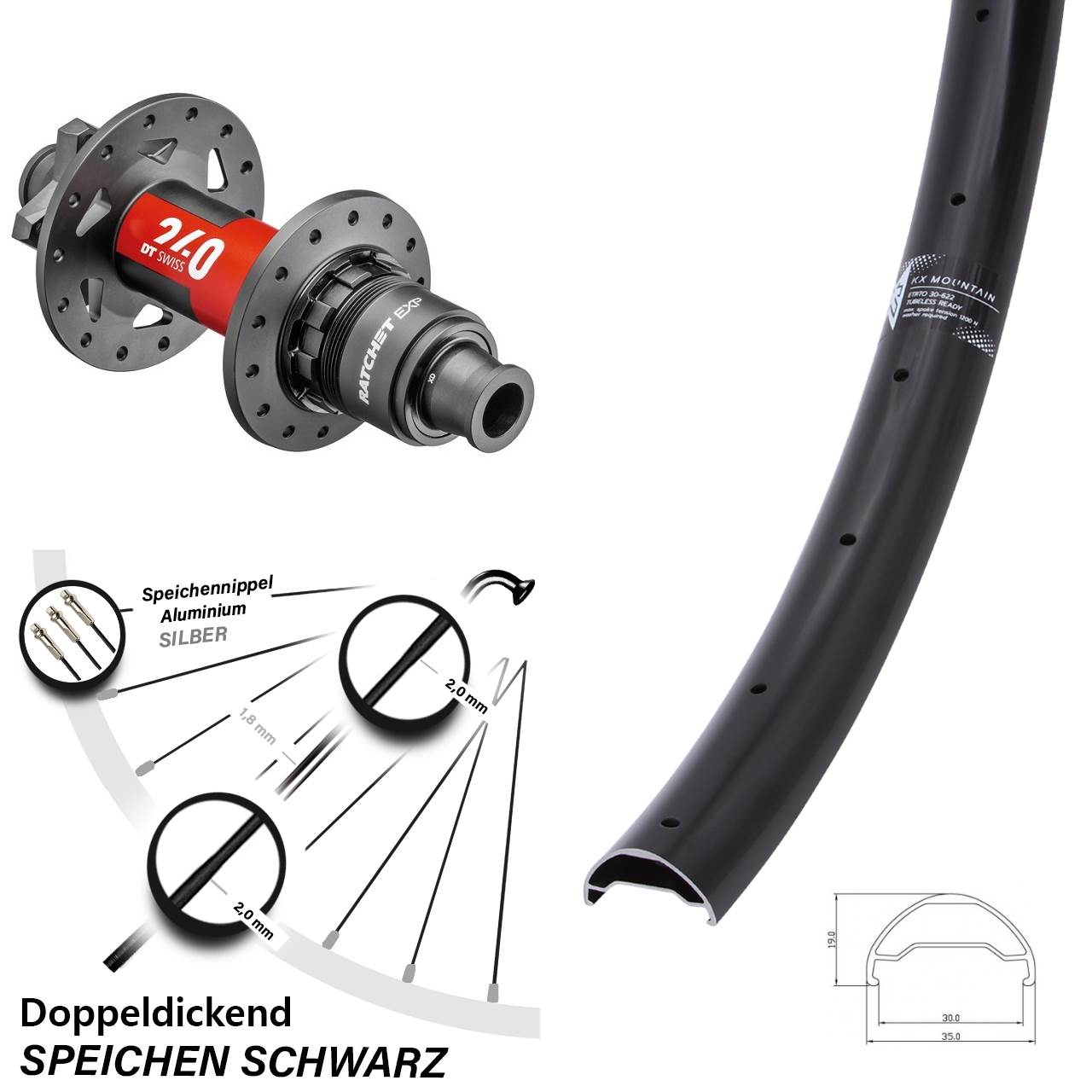 Boost 6-Loch Hinterrad 12x148 29 Zoll KX Mountain TR DT Swiss 240 EXP SRAM XD