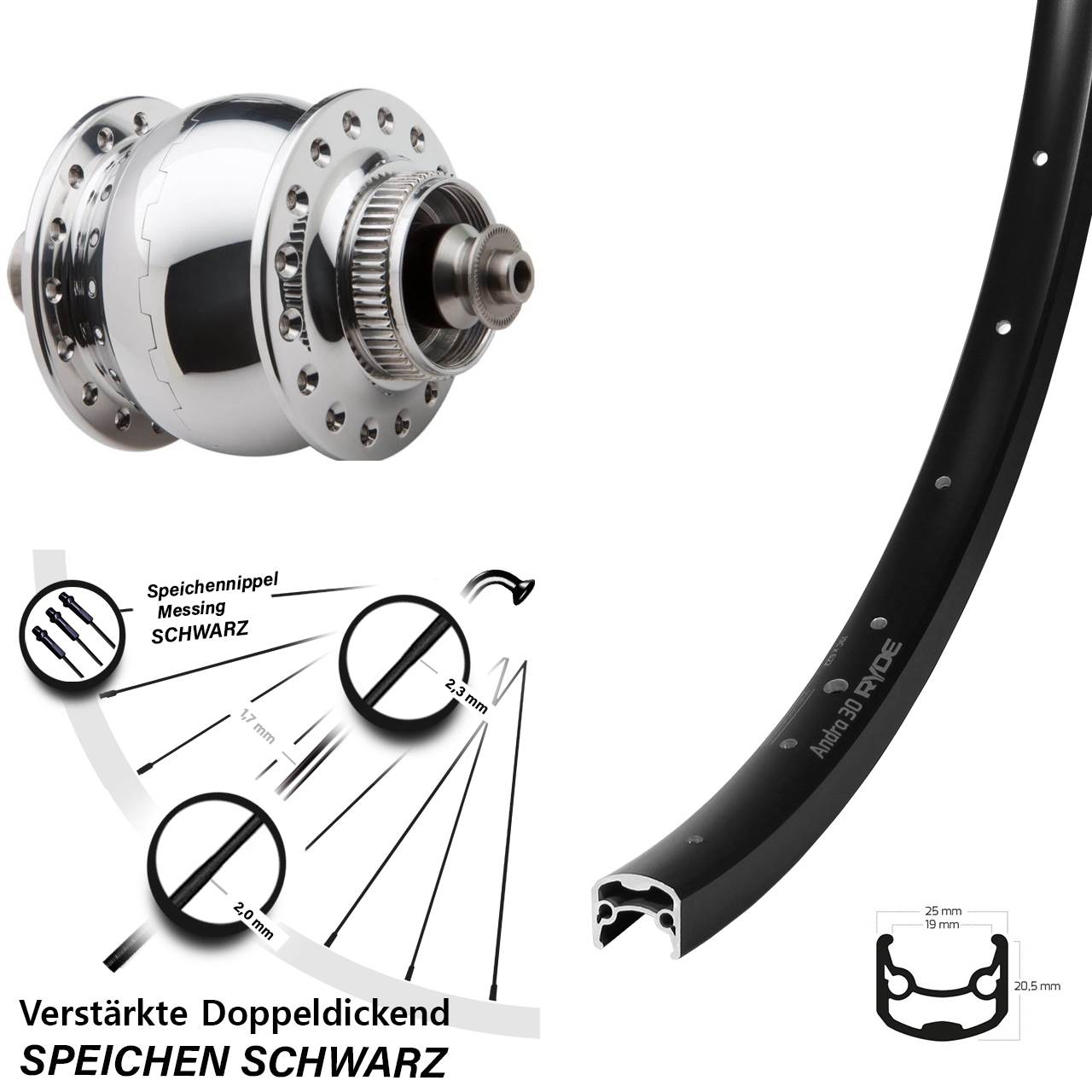 Disc Nabendynamo-Laufrad SON 28 Zoll Ryde Andra 30 für Schnellspanner