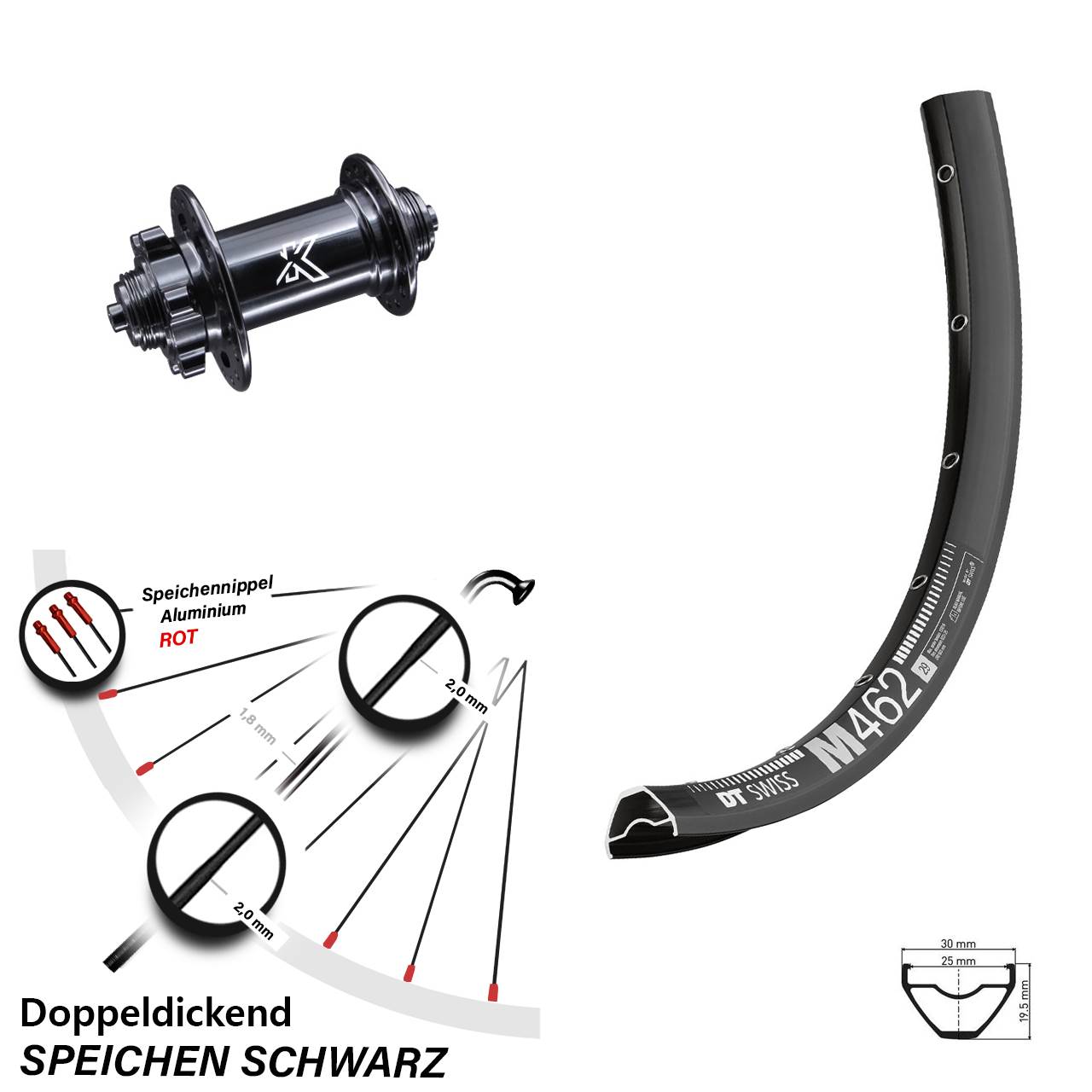 DT Swiss M462 KX-M 27,5 Zoll 6-Loch Vorderrad für Schnellspanner