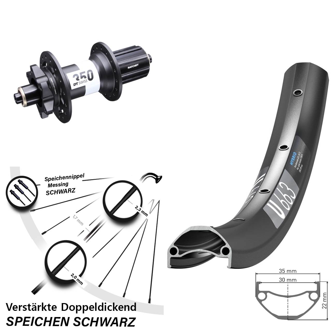DT Swiss U663-350 26 Zoll Disc Hinterrad QR 8-11 fach HG