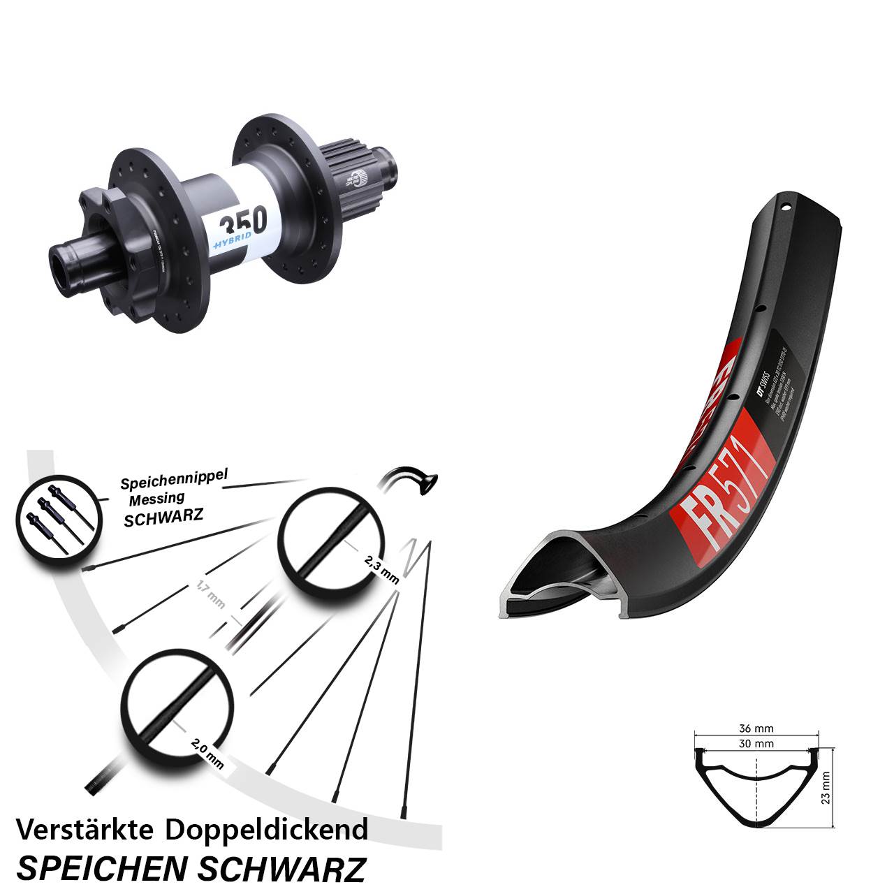 27,5 Zoll DT Swiss FR 571 Hybrid 350 6-Loch Hinterrad 12x148 Micro Spline