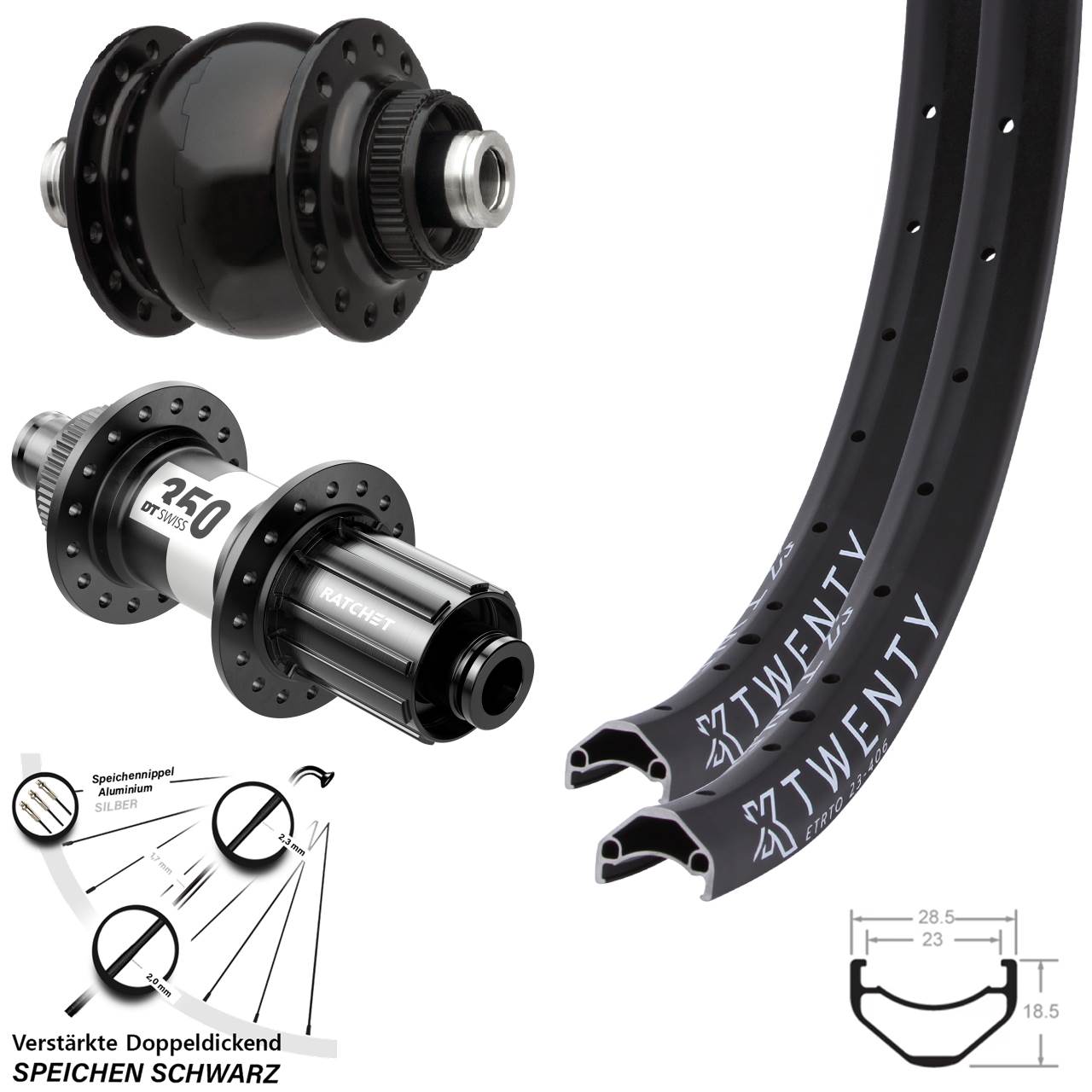 20 Zoll KX Twenty DT Swiss 350 HG SON 28 Centerlock Laufradsatz 12x100/142