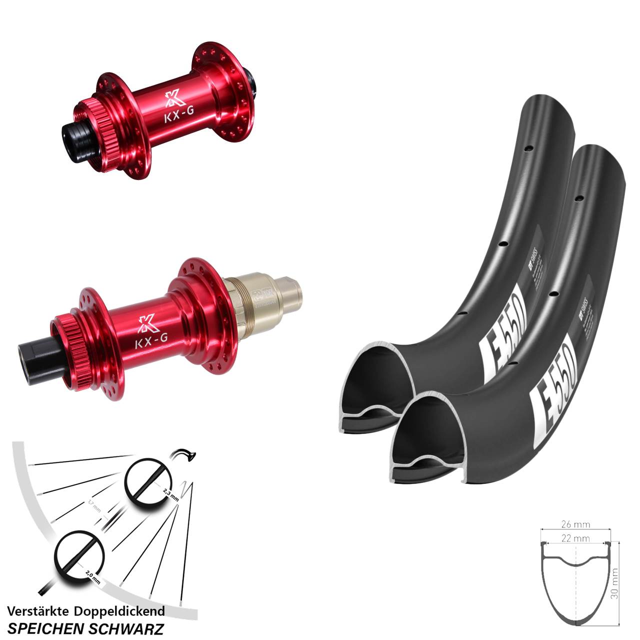 Disc Laufrad-Satz 28 Zoll DT Swiss E550 KX-G rot XDR 11-12 fach 12x100/142