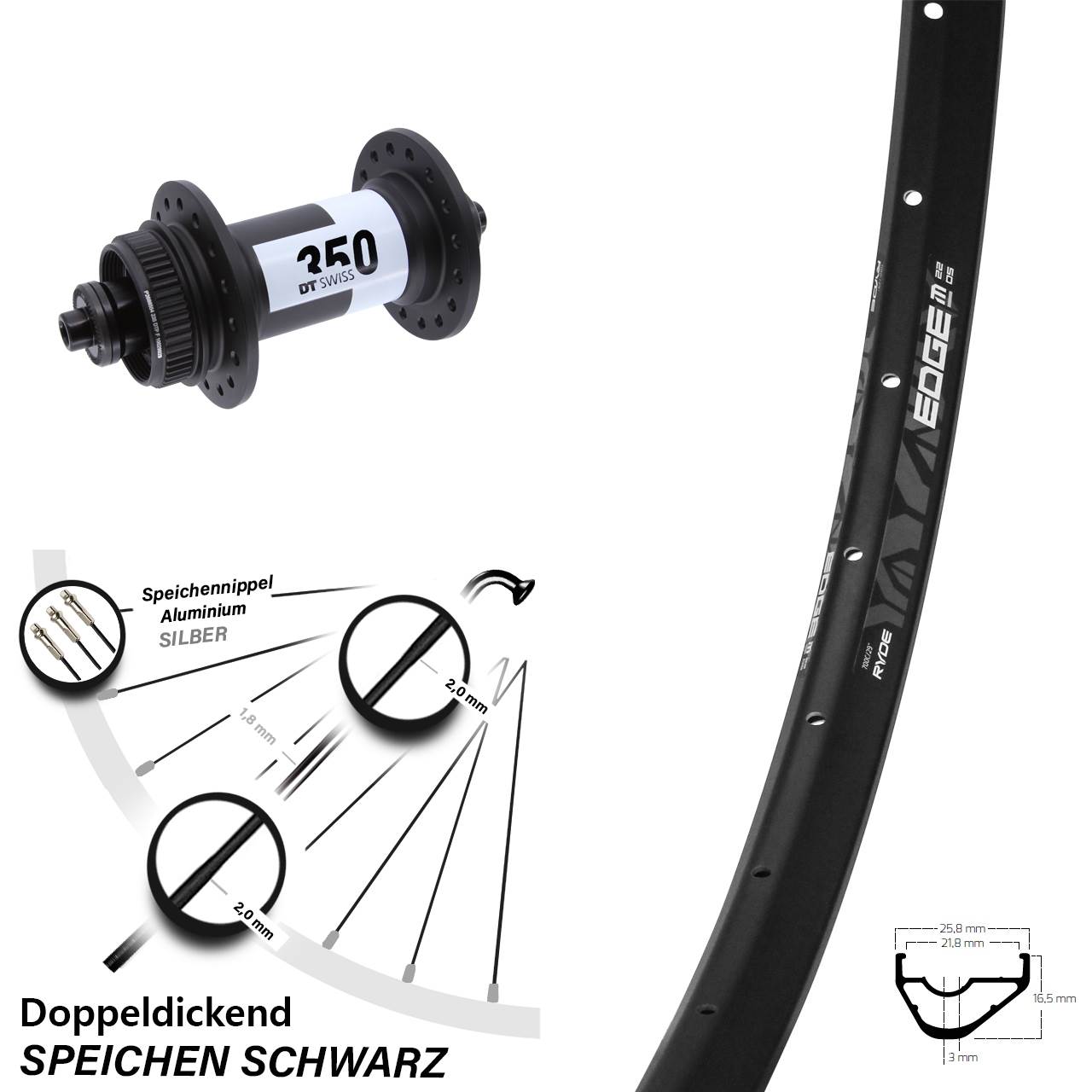 Vorderrad 29 Zoll Ryde Edge M22 DT Swiss 350 Centerlock QR