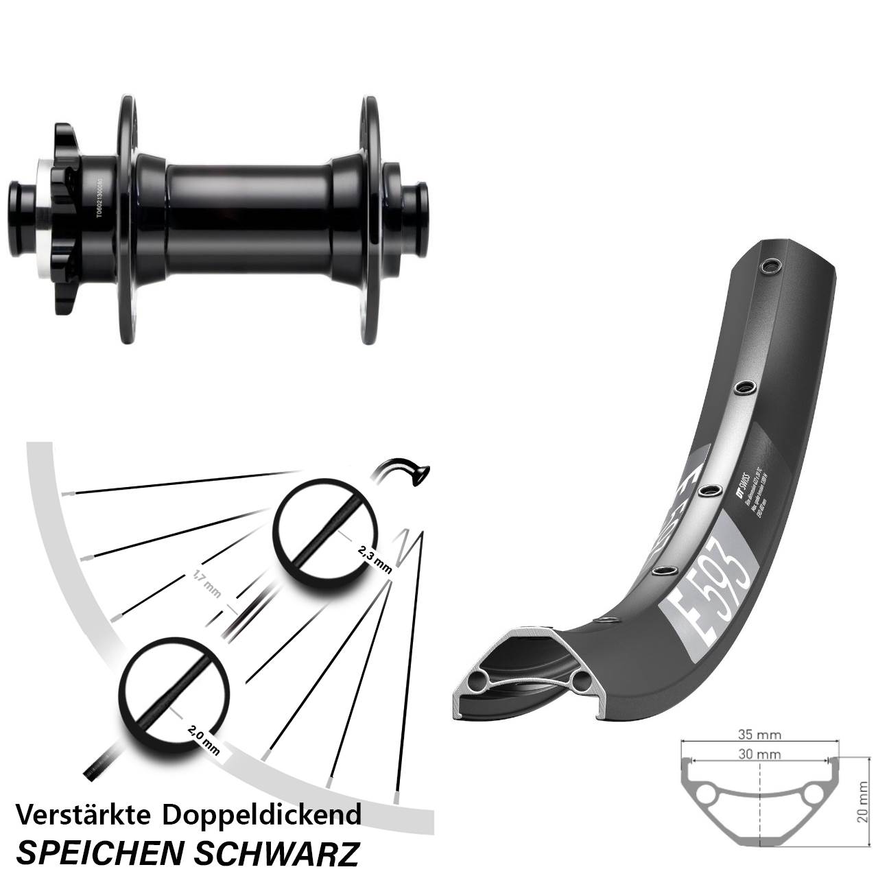 650B DT Swiss E 593 Novatec D341 6-Loch Vorderrad 15x110 Boost
