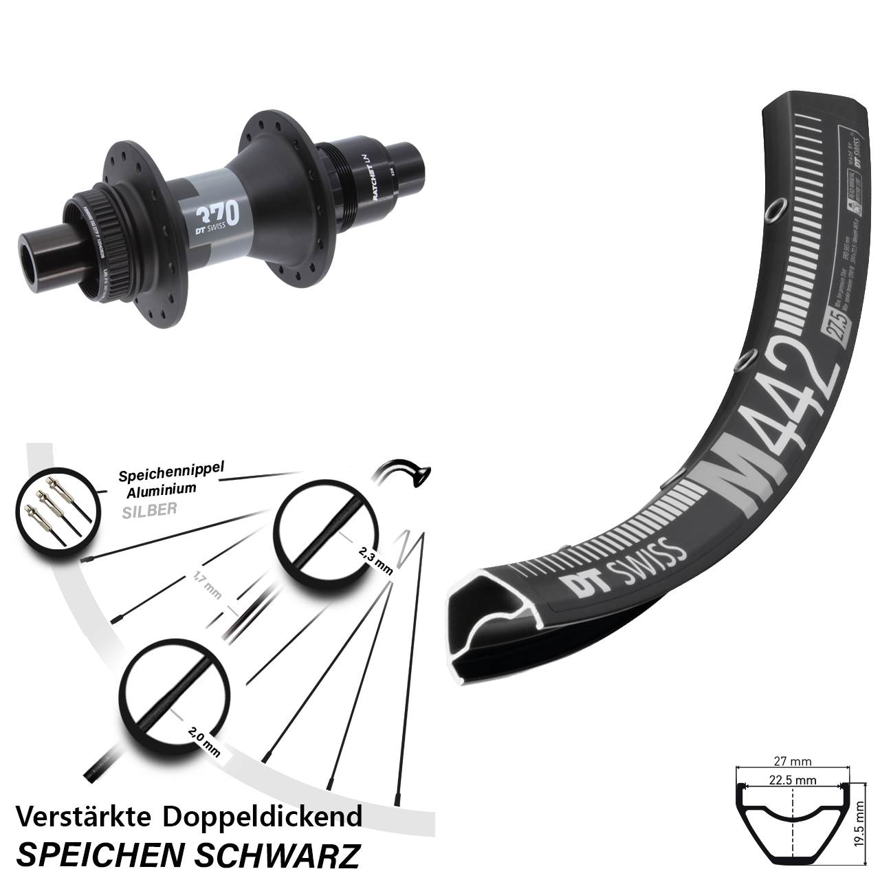 DT Swiss M 442-370 28 Zoll Centerlock Hinterrad 12x142 XDR 11-12 fach