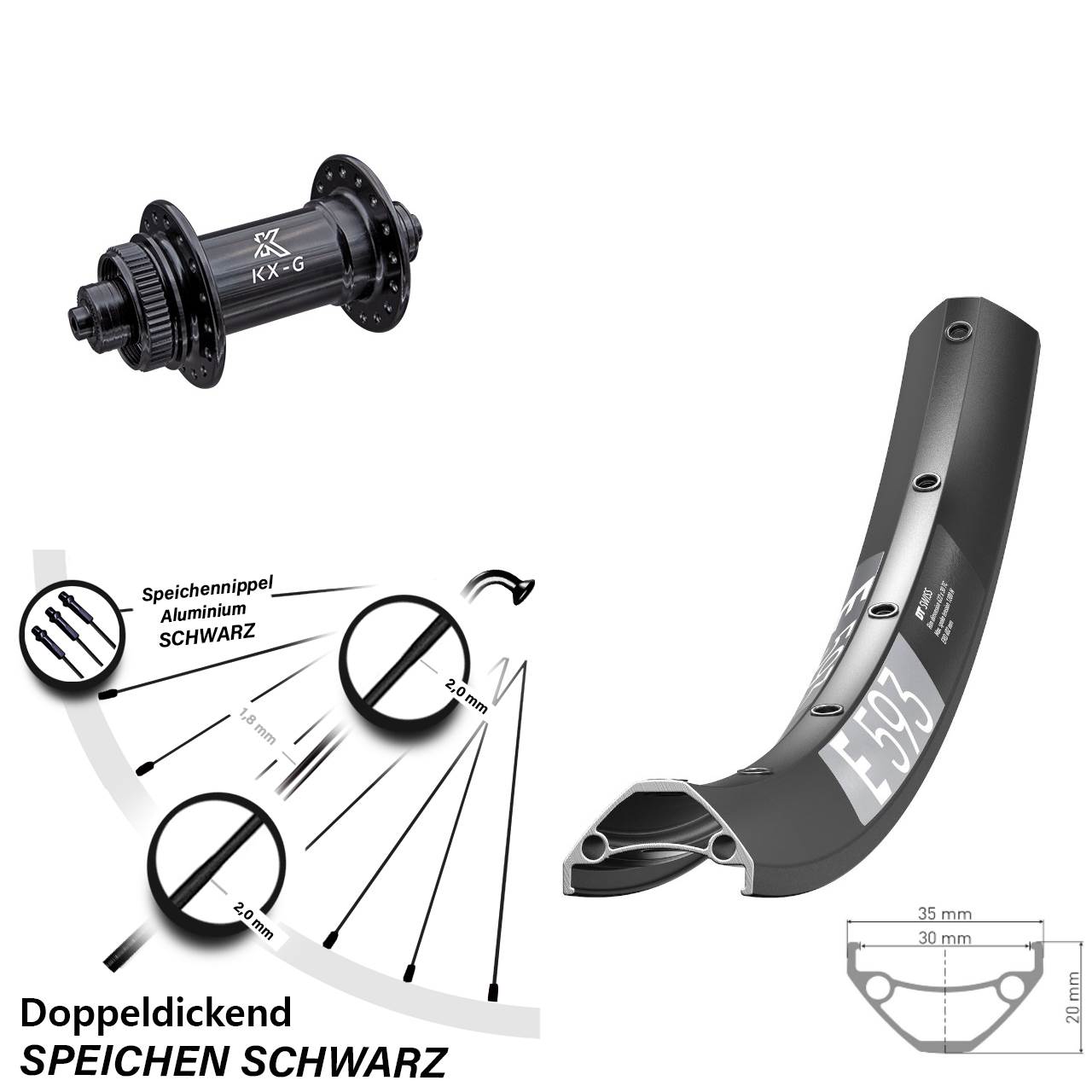 27,5 Zoll DT Swiss E 593 KX-G Disc Laufrad QR