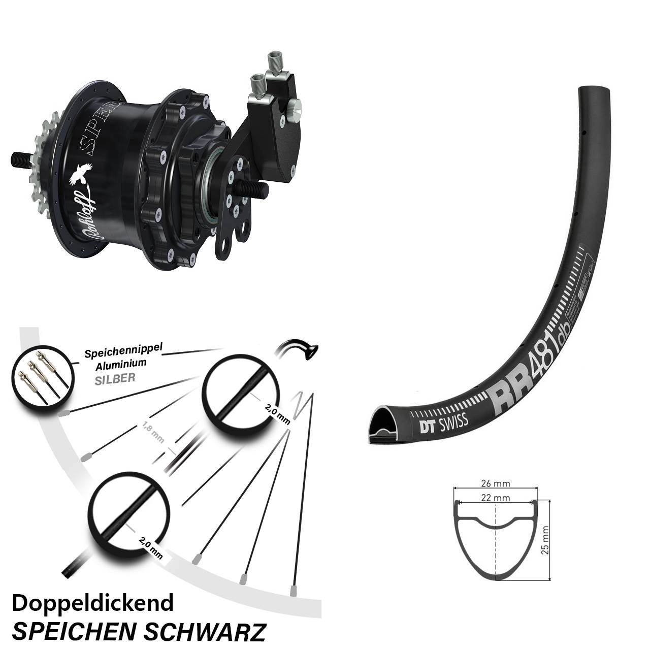 Hinterrad 28 Zoll DT Swiss RR 481 Disc Rohloff Speedhub 500/14 TS DB Tandem schwarz