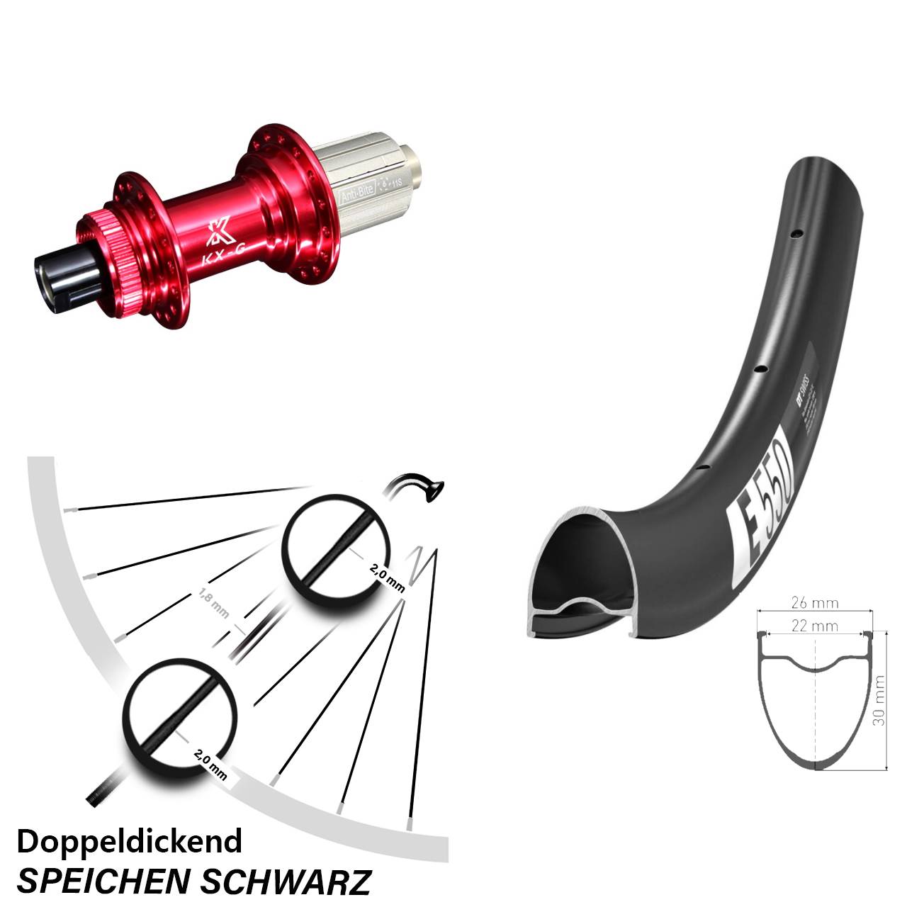 DT Swiss E 550 KX-G rot 28 Zoll Hinterrad Centerlock 12x142 8-12 fach