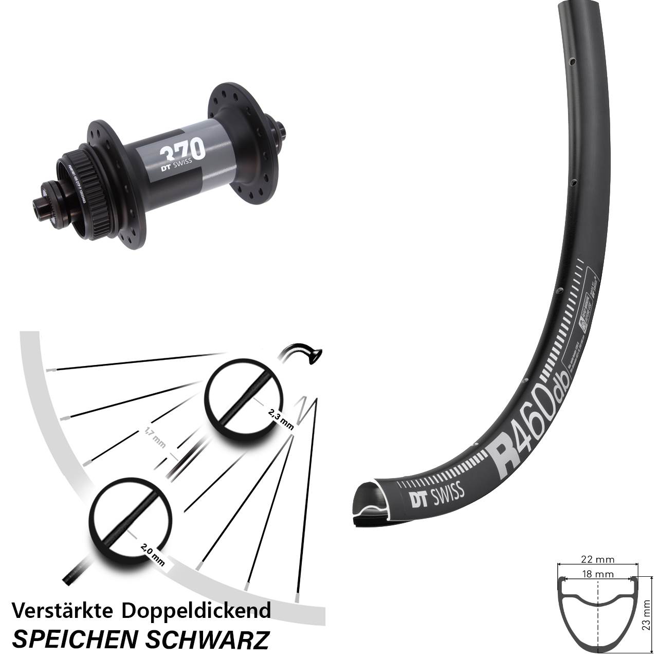 28 Zoll DT Swiss R 460 Disc-370 Centerlock Vorderrad QR
