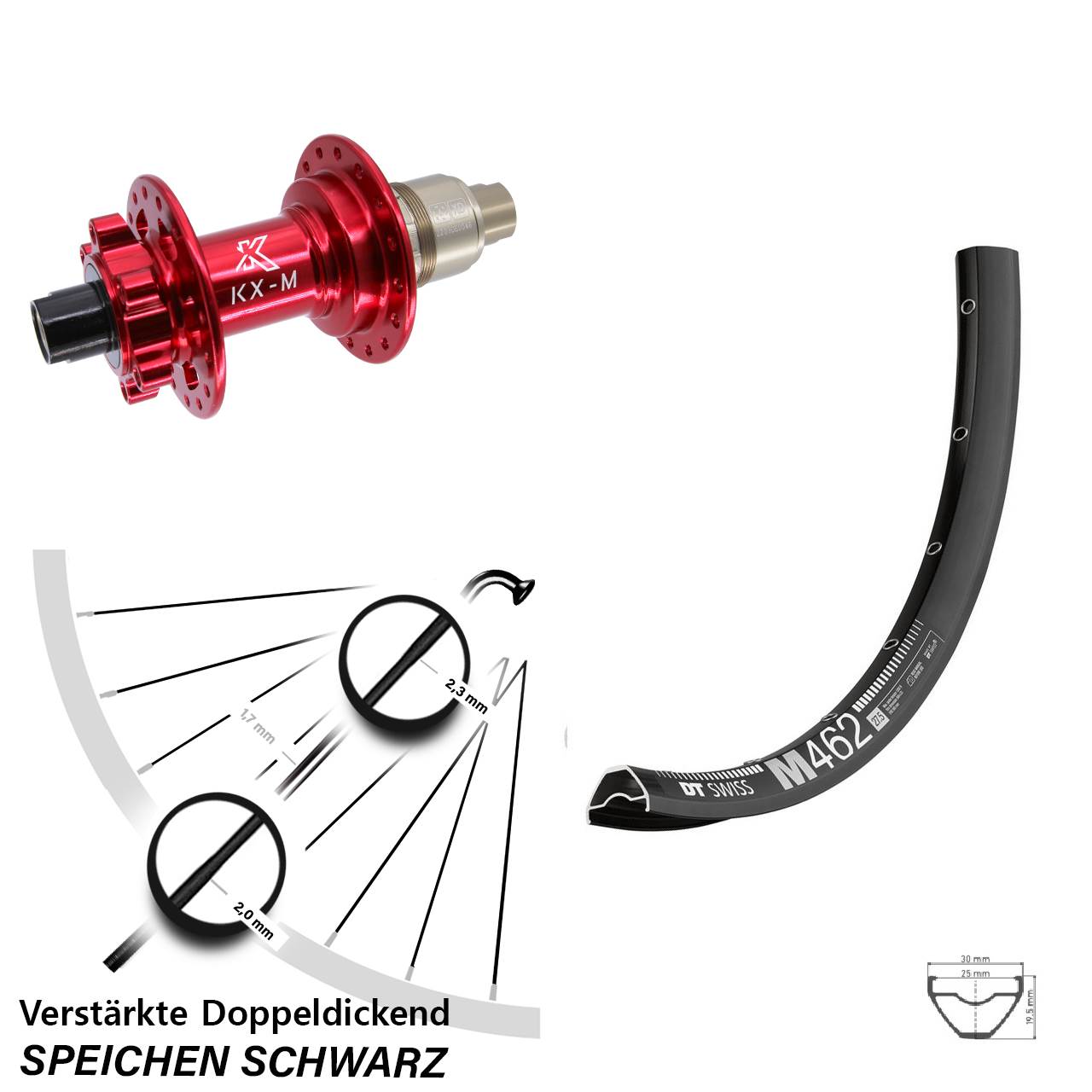 Disc Hinterrad 27,5 Zoll DT Swiss M 462 KX-M rot SRAM XD 12x142