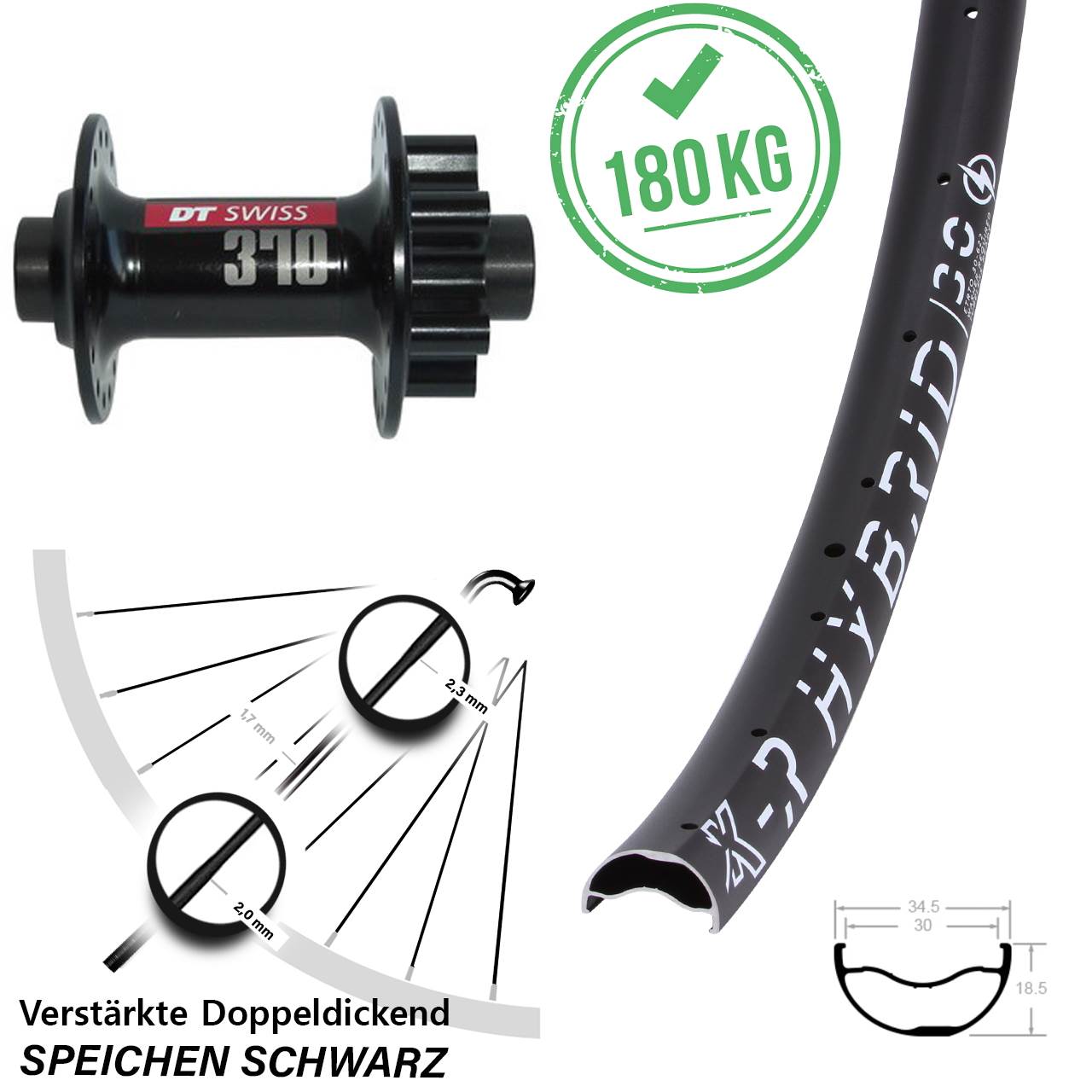 Disc Vorderrad 29 Zoll KX-R Hybrid 30 DT Swiss 370 15x100