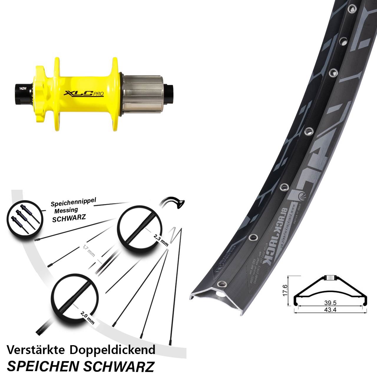 6-Loch Hinterrad 12x142 27,5 Zoll Rodi Ready 40 XLC gelb 8-11 fach