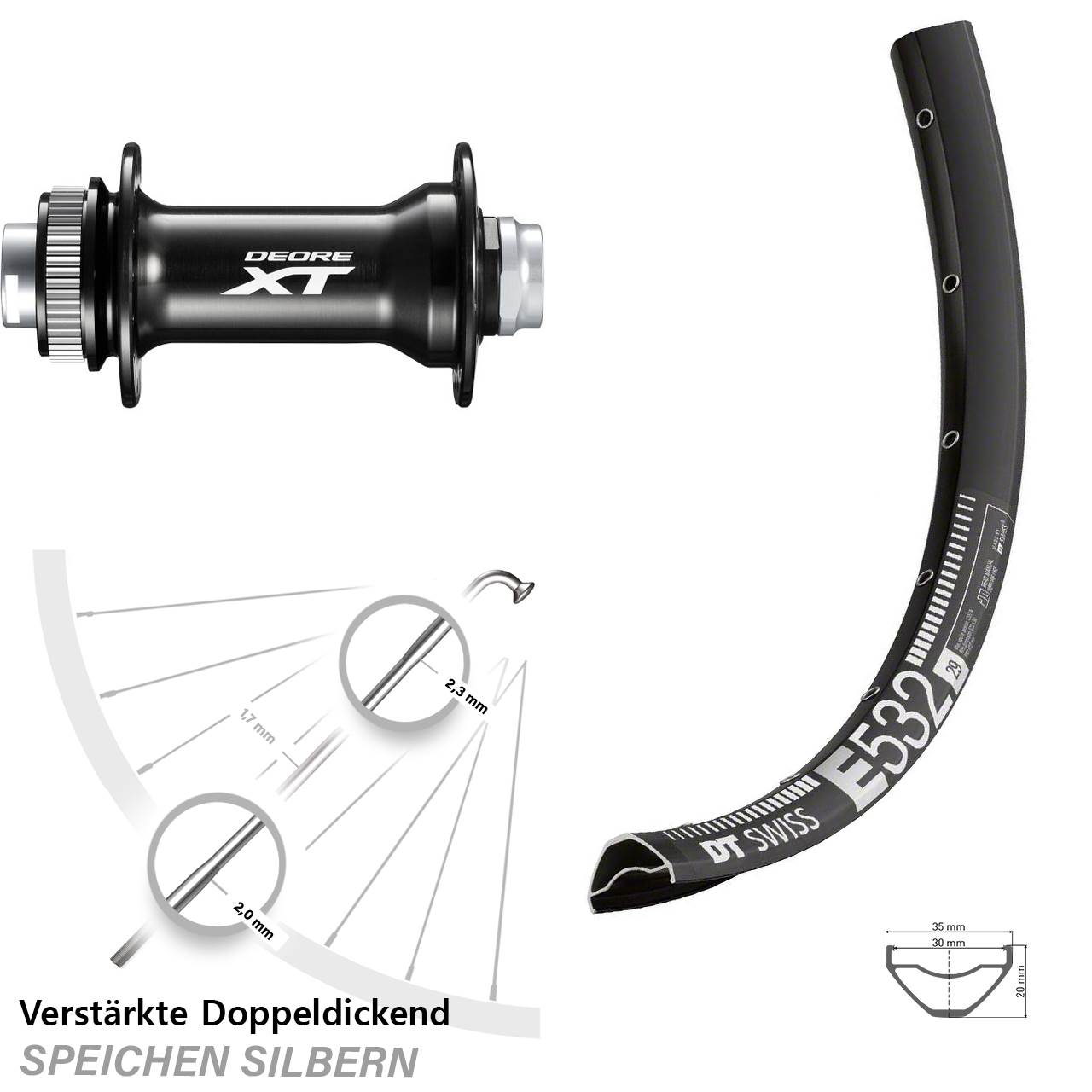 Disc Laufrad 15x110 29 Zoll DT Swiss E532 Shimano Deore XT Boost