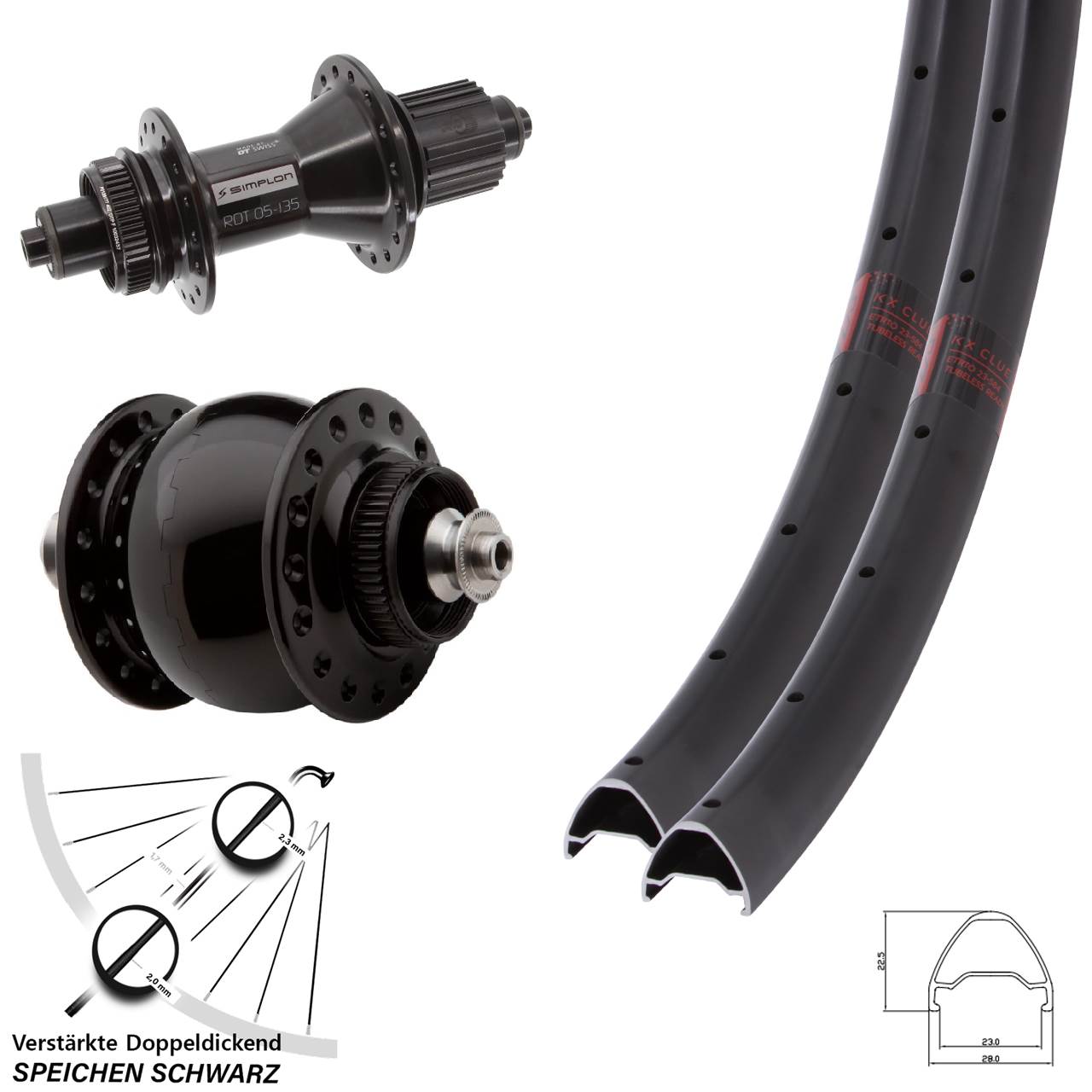 KX Clue DT Swiss 370 Hybrid SONdelux 28-29 Zoll Centerlock Laufradsatz QR Micro Spline