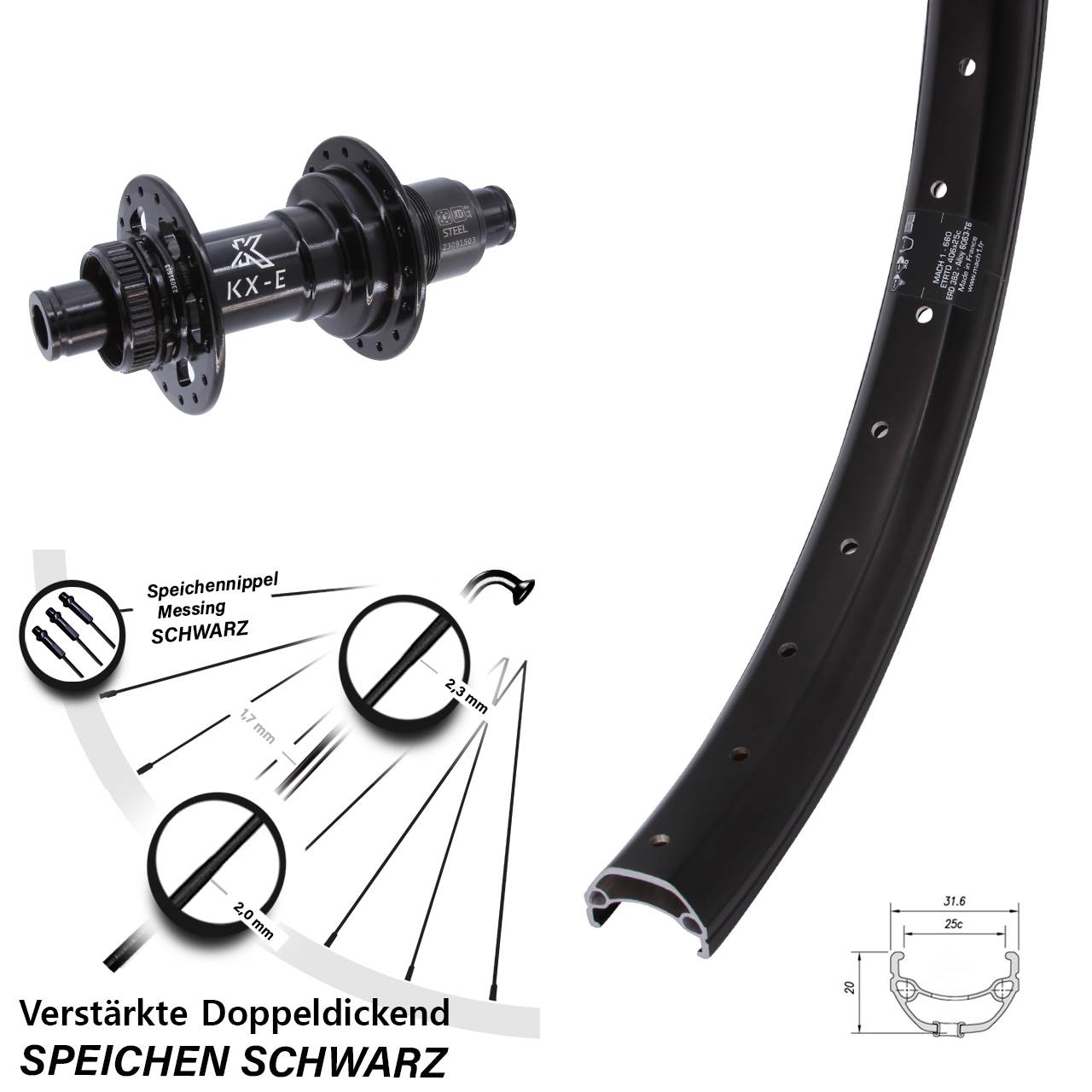 Disc Hinterrad 20 Zoll Mach1 Kargo KX-E Heavy Duty SRAM XD 12x148