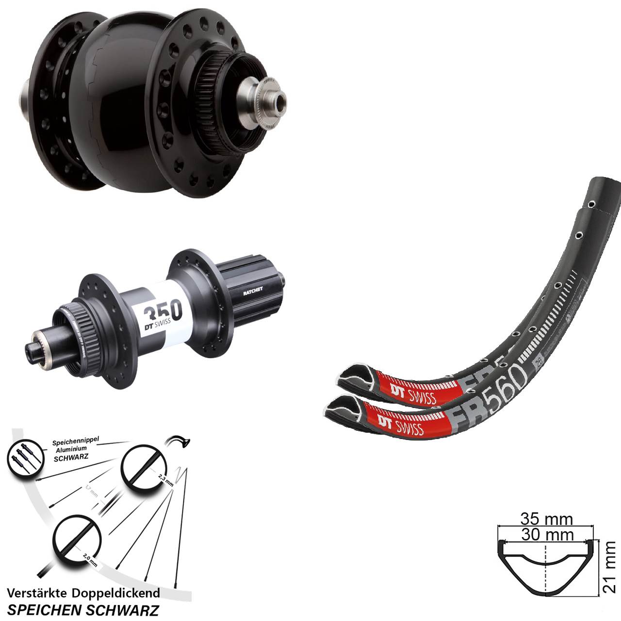Laufradsatz Centerlock für Schnellspanner 26 Zoll FR560 DT Swiss 350 SON 28 8-11 fach HG
